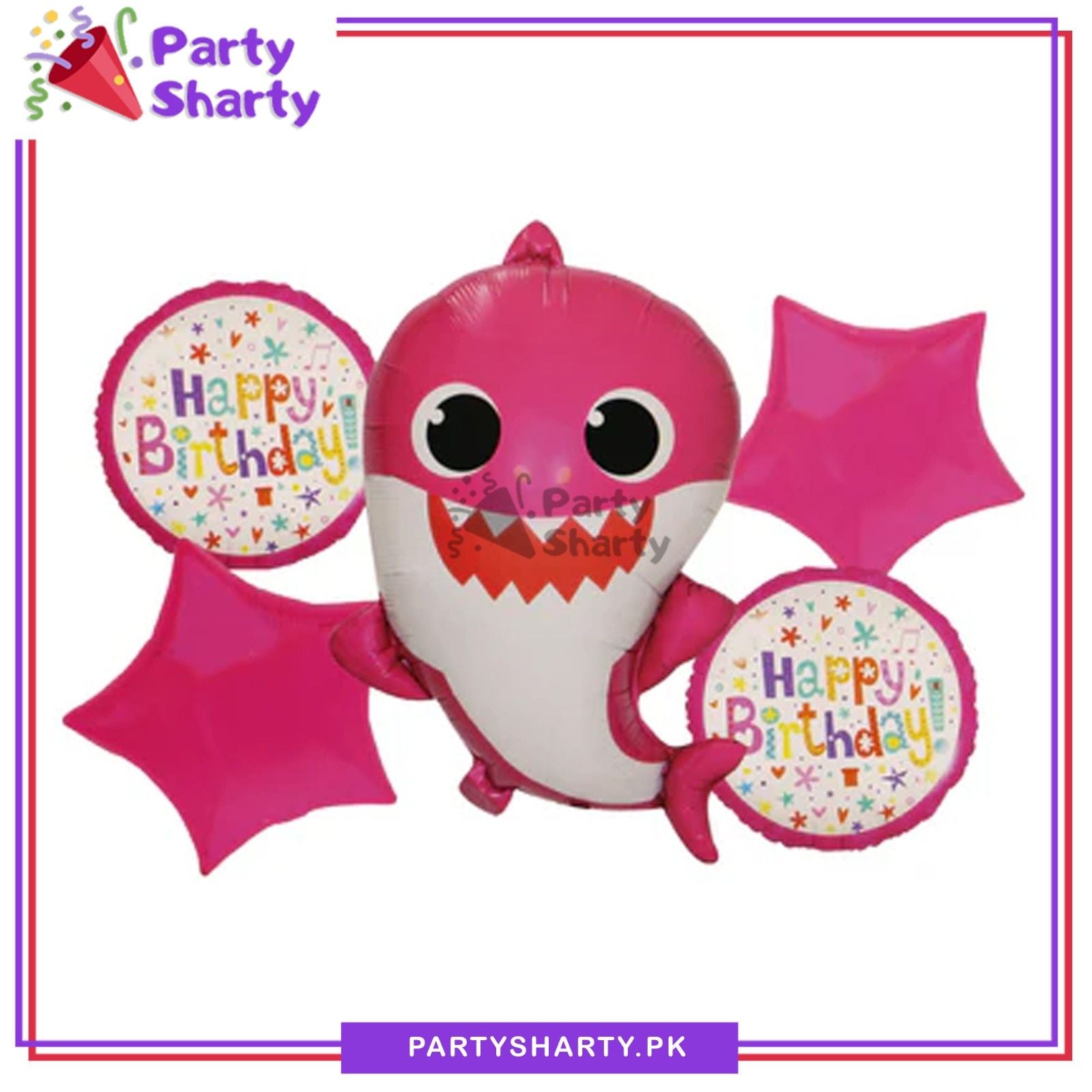5pcs/Set Blue & Pink Baby Shark Cartoon Foil Balloons For Birthday Celebration