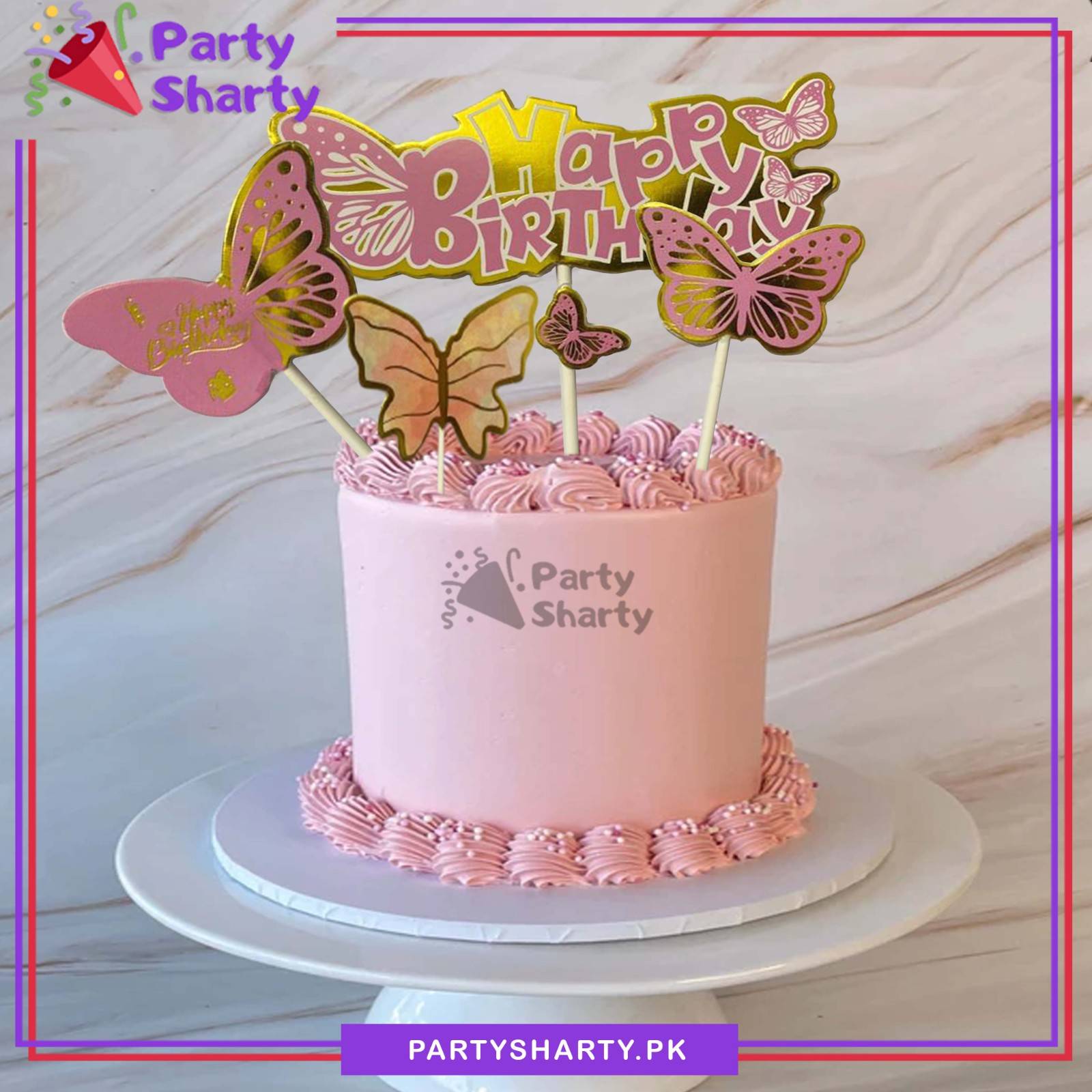 5pcs/Set Butterfly Theme Happy Birthday Cake Toppers For Cake Decoration