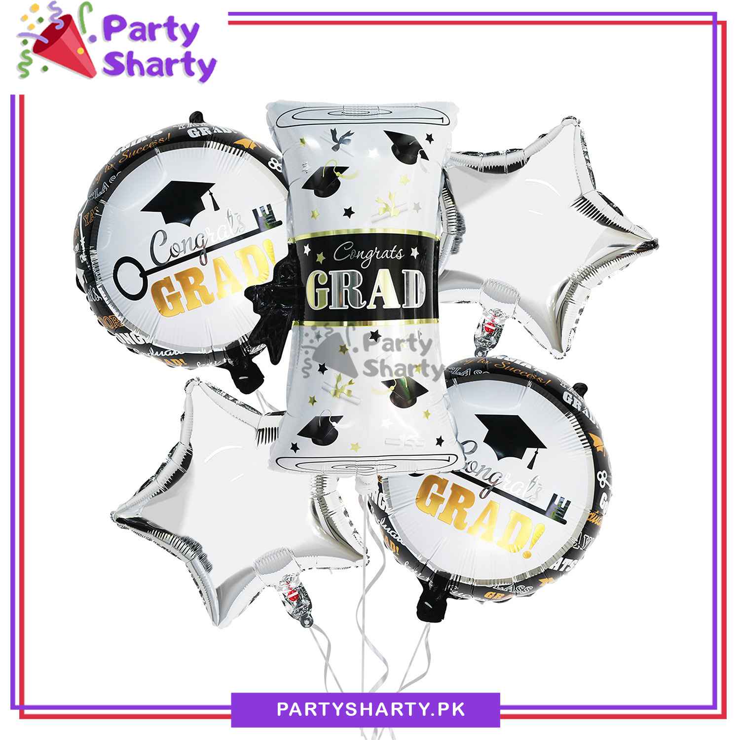 5pcs/Set Congrats Grad Degree Shaped Foil Balloons Set for Graduation Party Decoration and Celebration