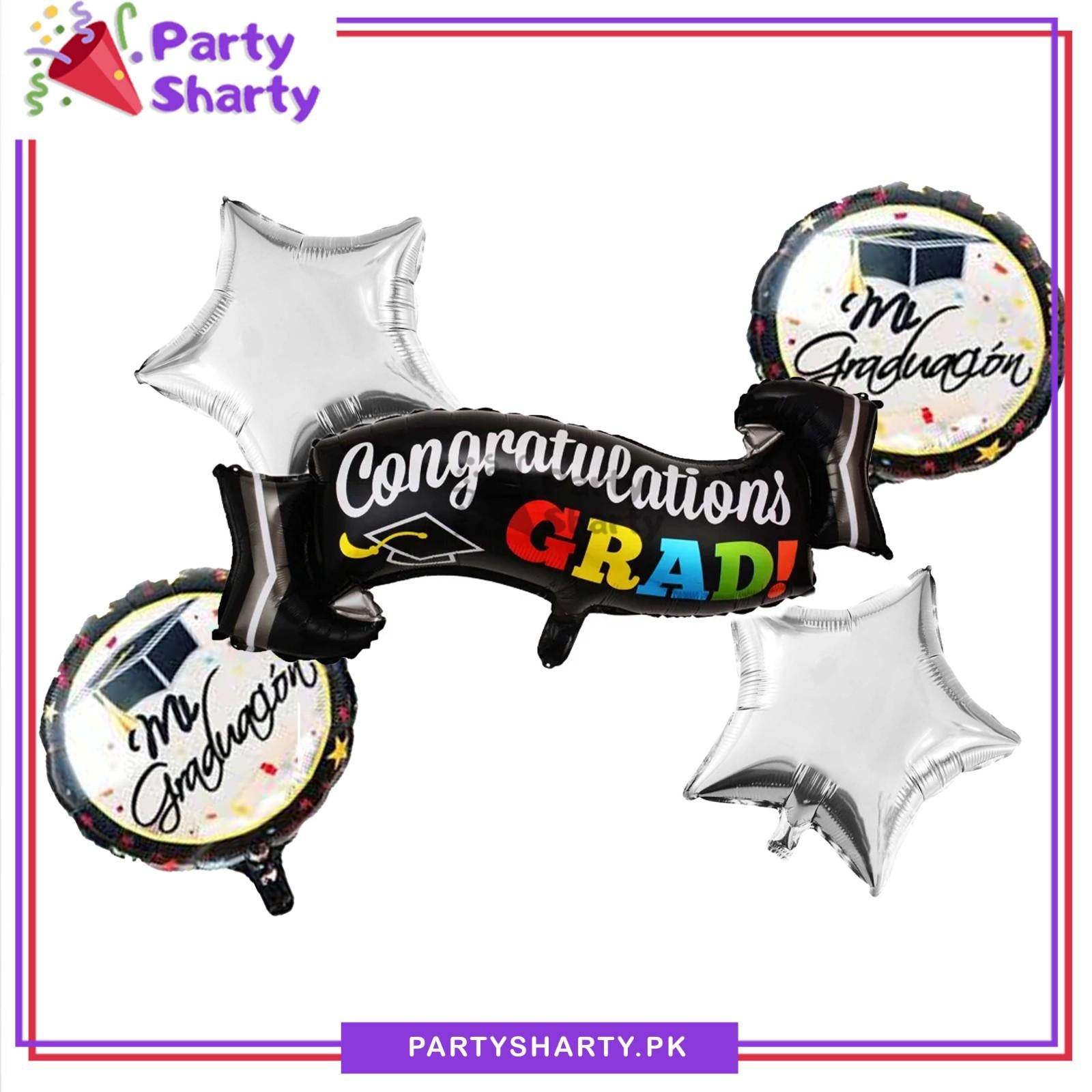 5pcs/Set Congratulations GRAD Foil Balloons Set for Graduation Party Decoration and Celebration