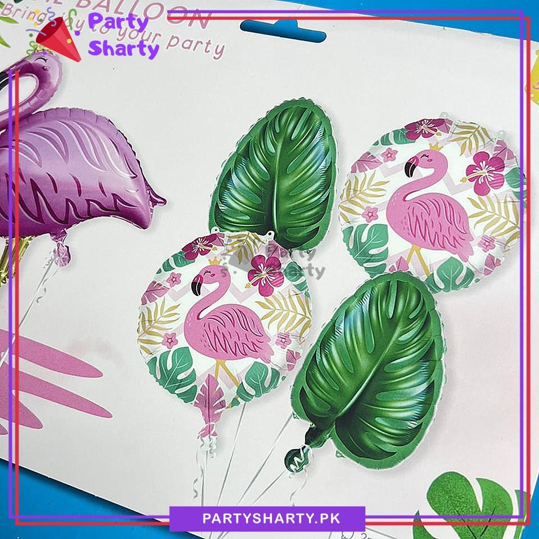 5pcs/Set Pink Flamingo with Leaves & Round Shaped Foil Balloon For Theme Party Decoration & Celebrations