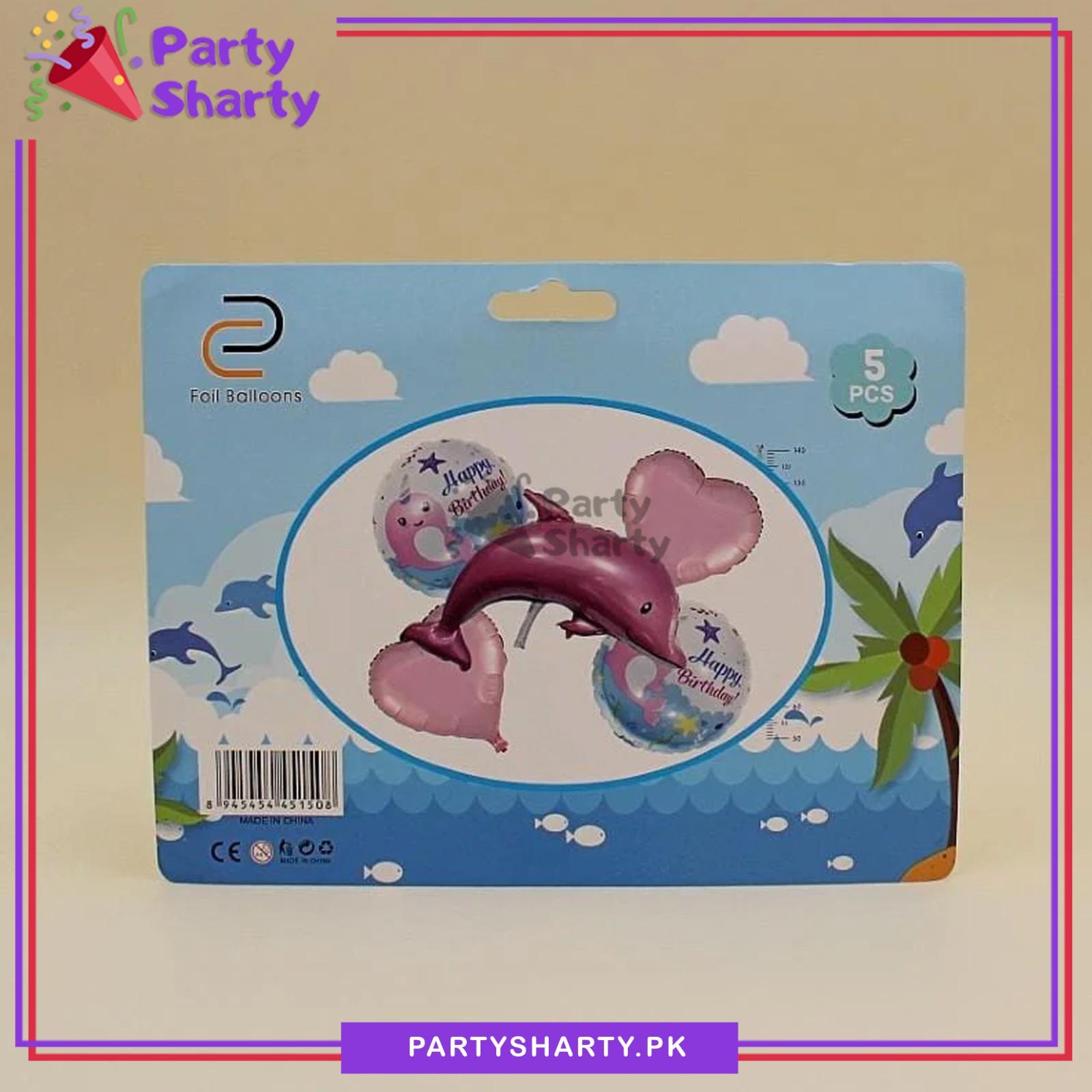 5pcs/Set Dolphin Shaped Foil Balloon For Under The Sea Theme Party Decoration & Celebrations