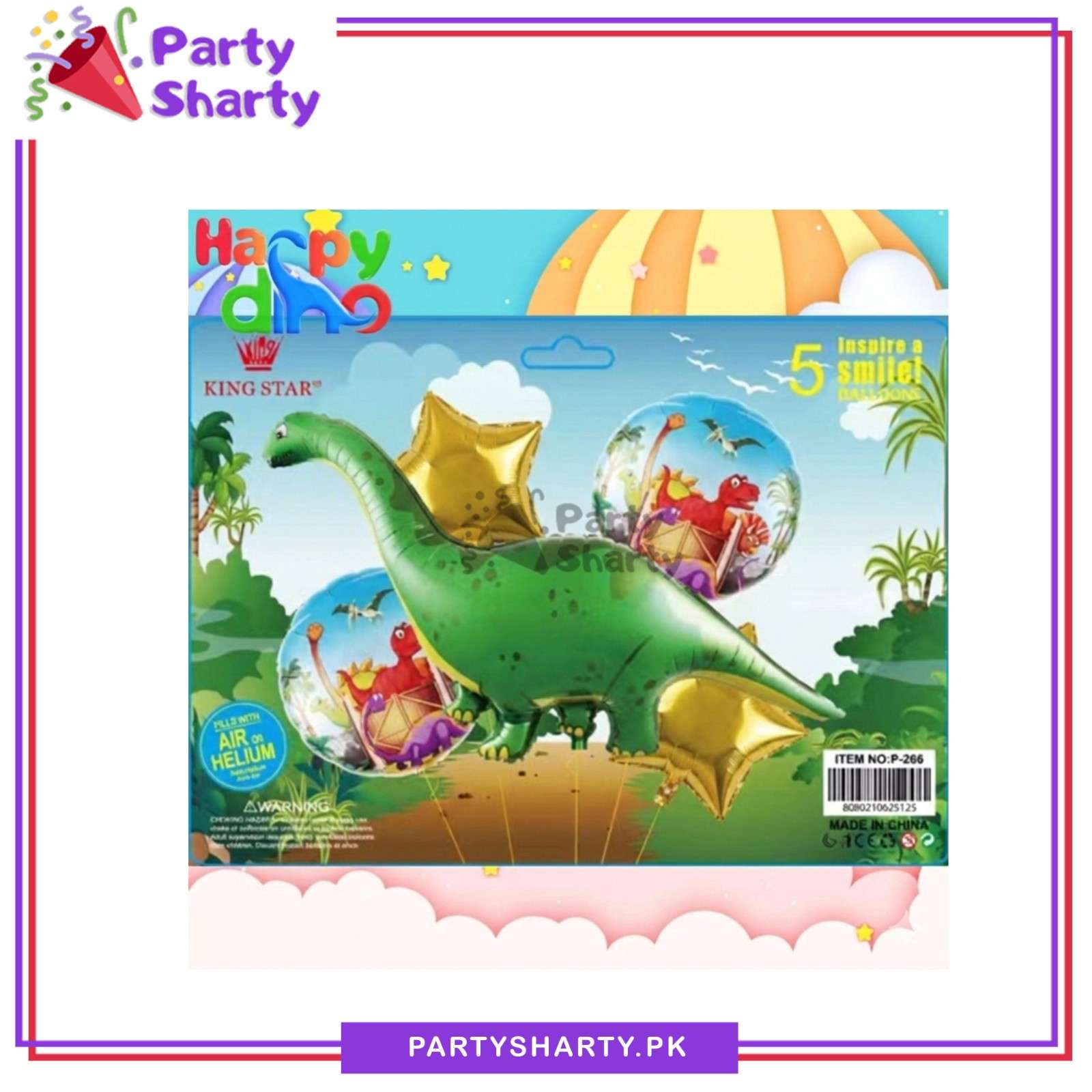 5pcs/Set Long Neck Green Dinosaur Foil Balloons Set For Dinosaur / Dragon Theme Party Decoration