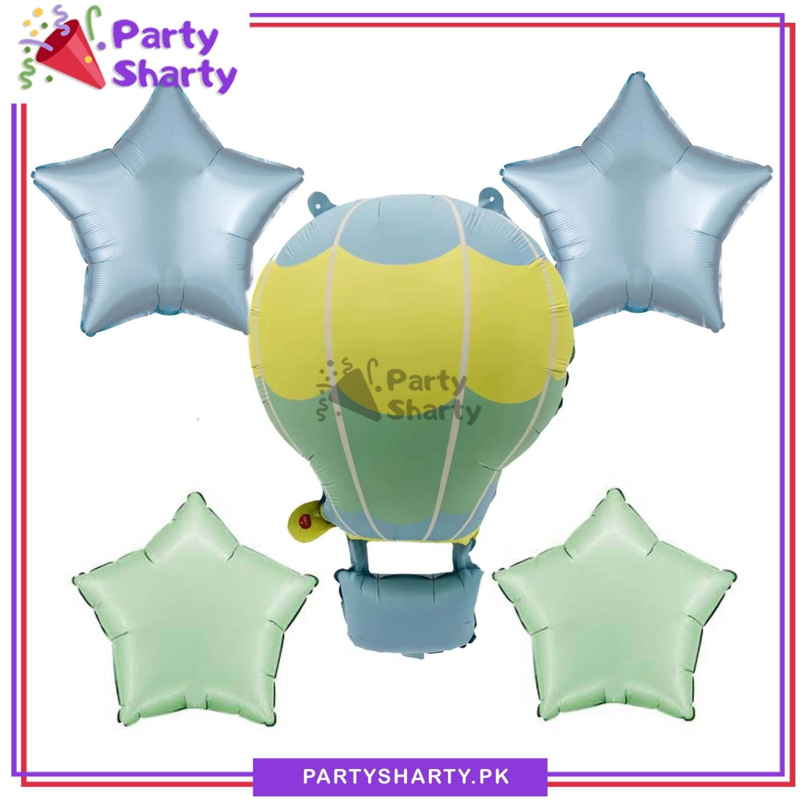 5pcs Matte Color Hot Air Foil Balloon With Stars Foil For Theme Party & Event Decoration