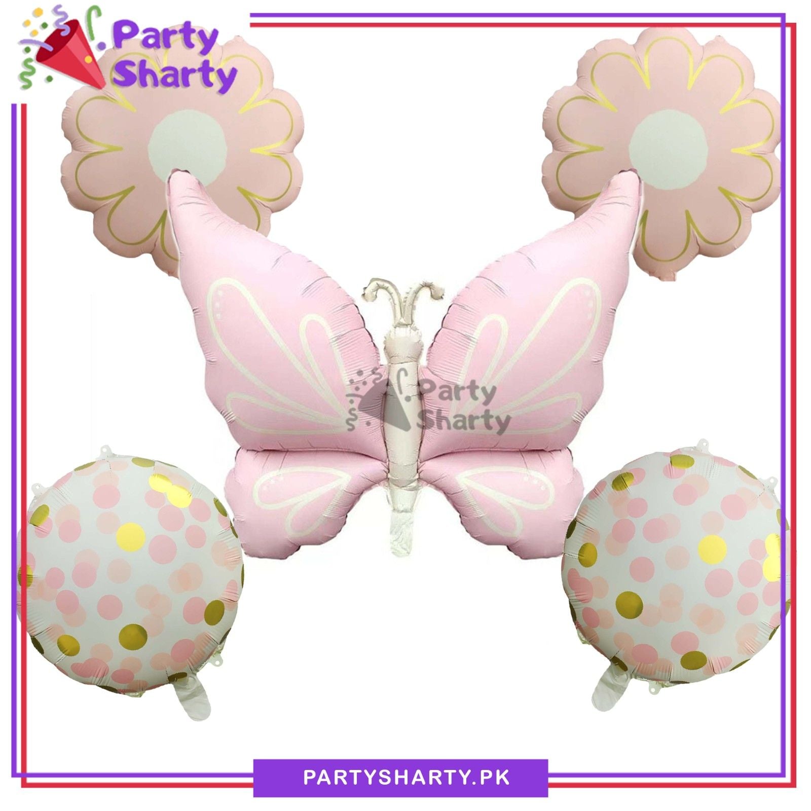 5pcs Matte Pink Butterfly Foil Balloons Set For Butterfly Theme Birthday Decoration