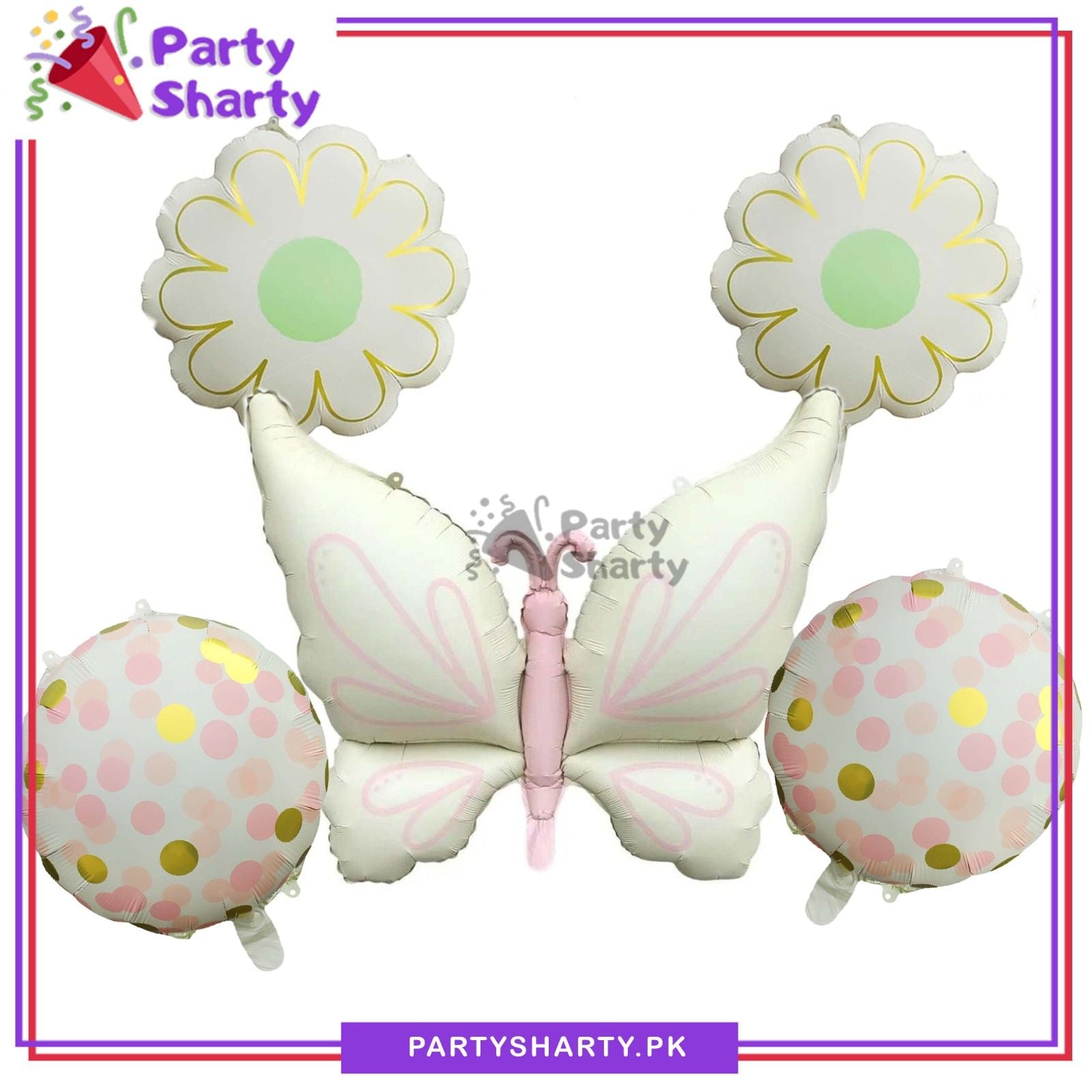 5pcs Matte White Butterfly Foil Balloons Set For Butterfly Theme Birthday Decoration