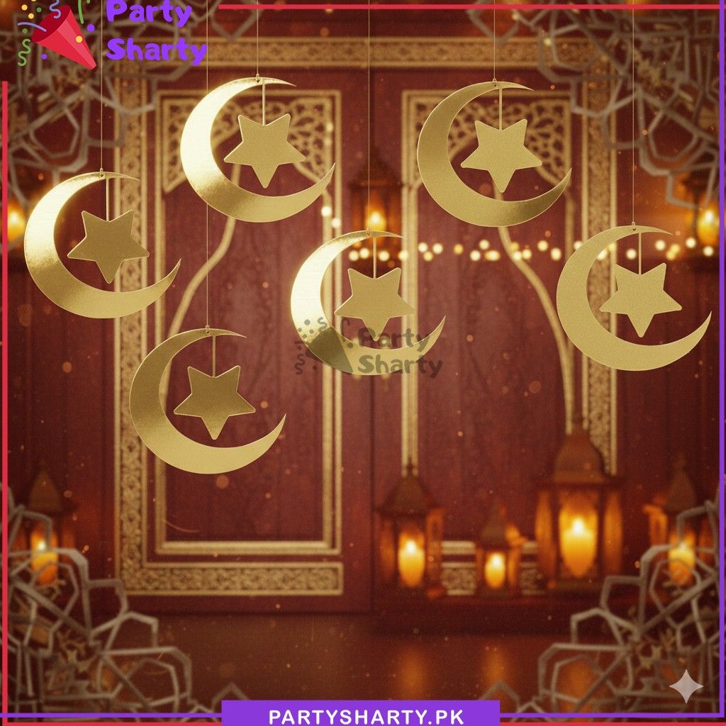 5pcs/Set Moon & Stars Hanging For Ramadan Kareem & Eid Decoration