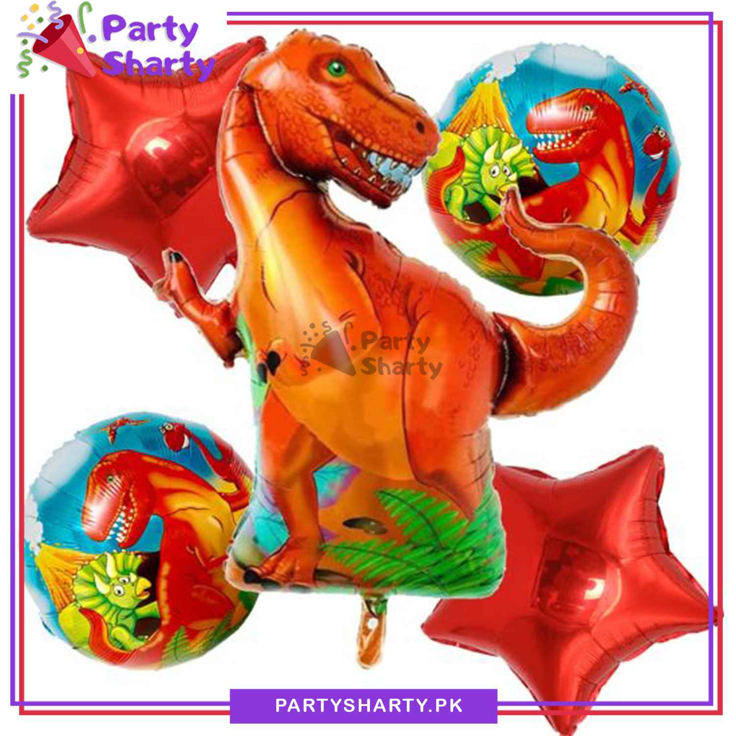 5pcs/Set Orange Dinosaur Foil Balloon Set For Dinosaur / Dragon theme Birthday Party Decoration