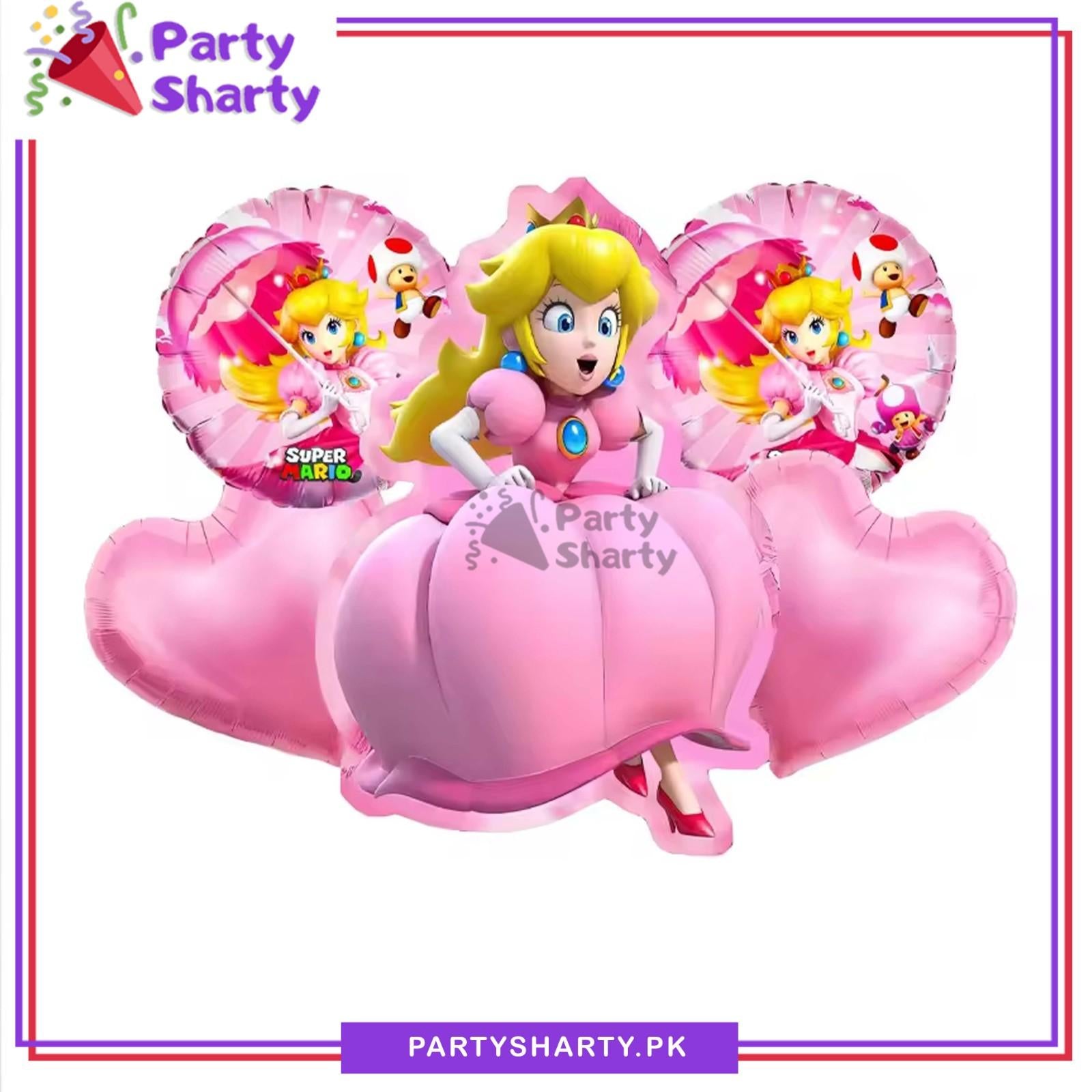 5pcs/Set Princess Peach Mario Foil Balloons Set for Super Mario Party Decoration & Celebration