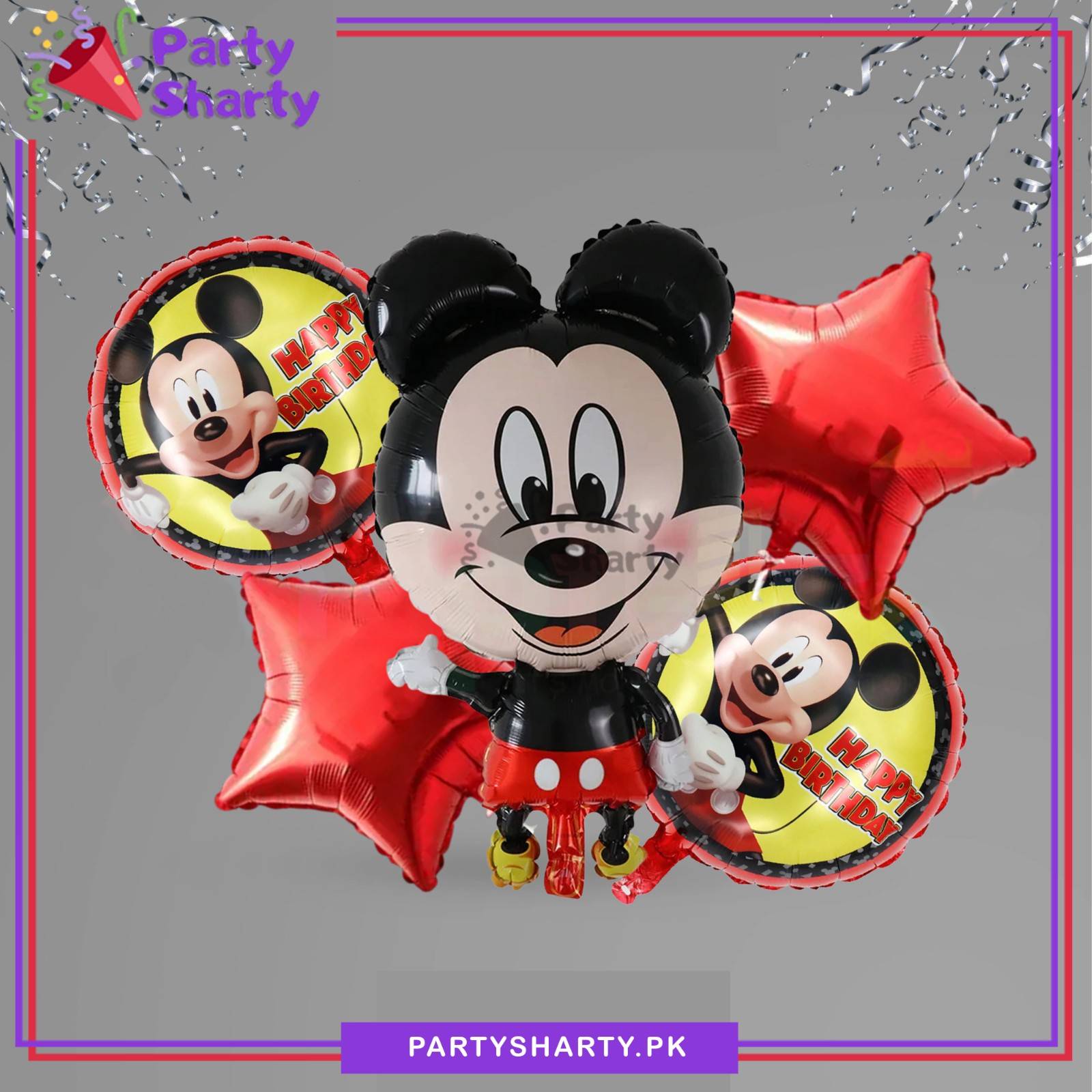 5pcs/Set Red & Black Mickey Mouse Cartoon Foil Balloon For Birthday Party Decoration