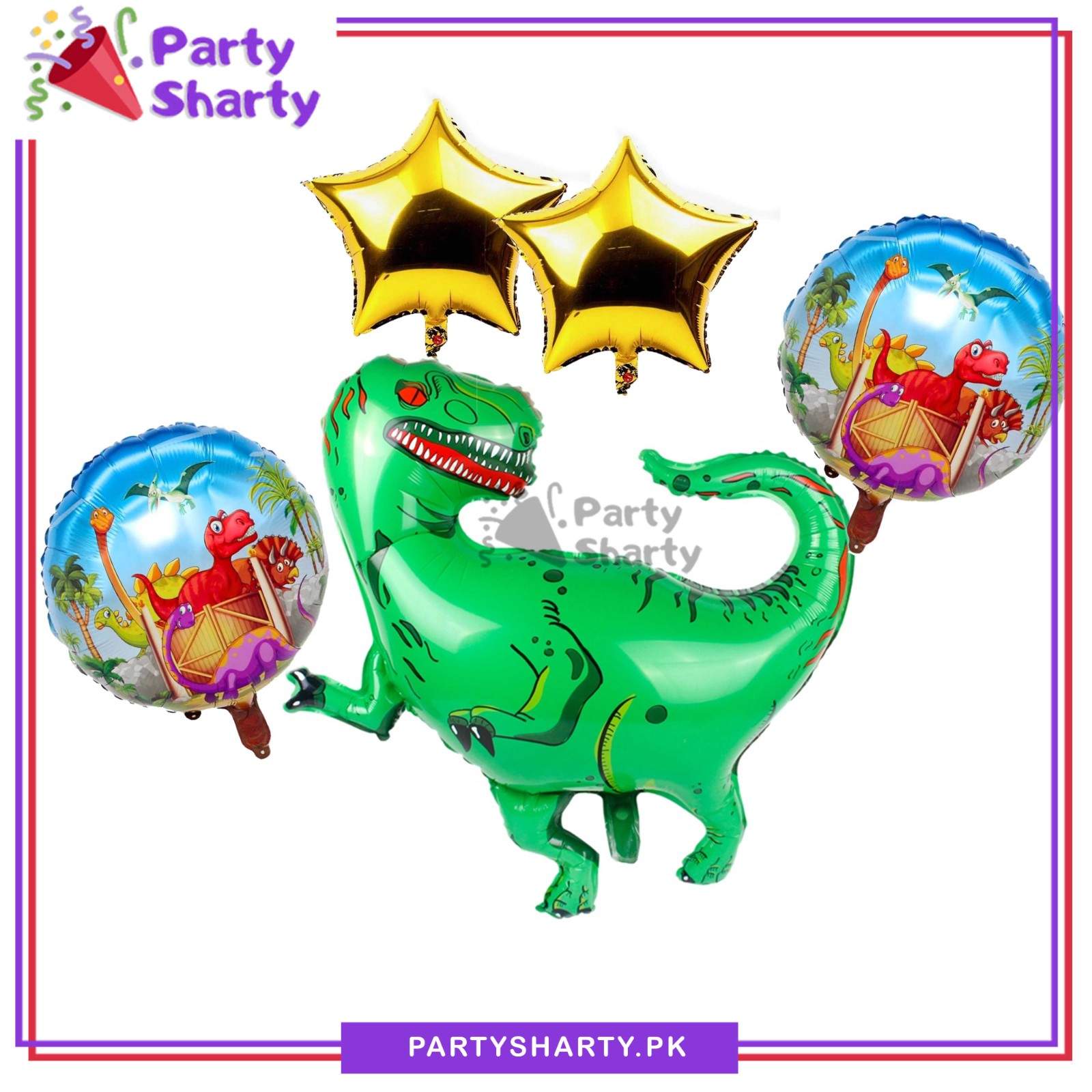 5pcs/Set T-Rex Green Dinosaur Foil Balloons Set For Dinosaur / Dragon Theme Party Decoration