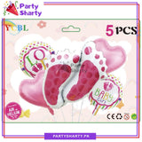 5pcs/Set Baby Boy / Girl Stylish Feet Shaped Foil Balloon Set For Baby Shower, Welcome Baby Decoration and Celebrations