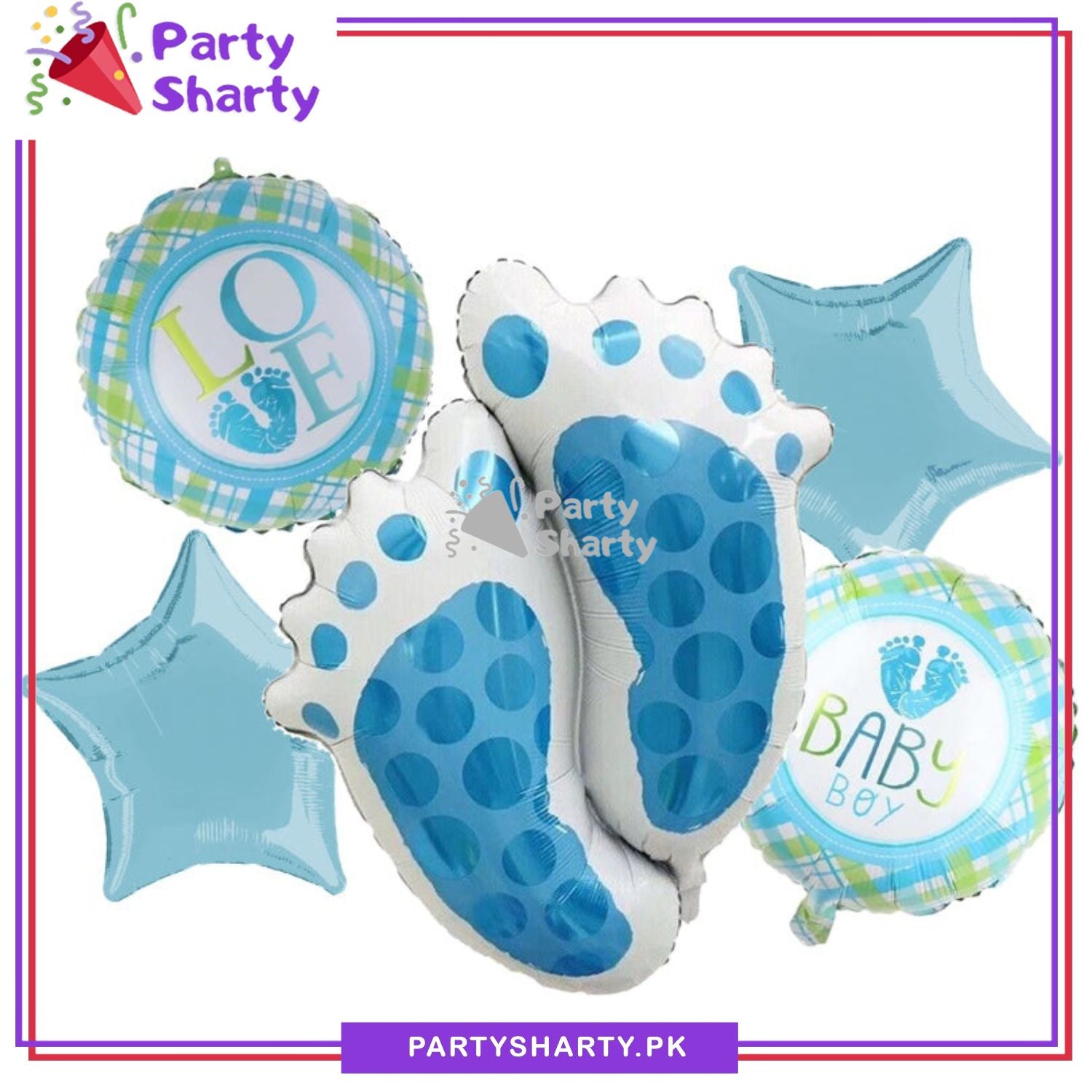 5pcs/Set Baby Boy / Girl Stylish Feet Shaped Foil Balloon Set For Baby Shower, Welcome Baby Decoration and Celebrations