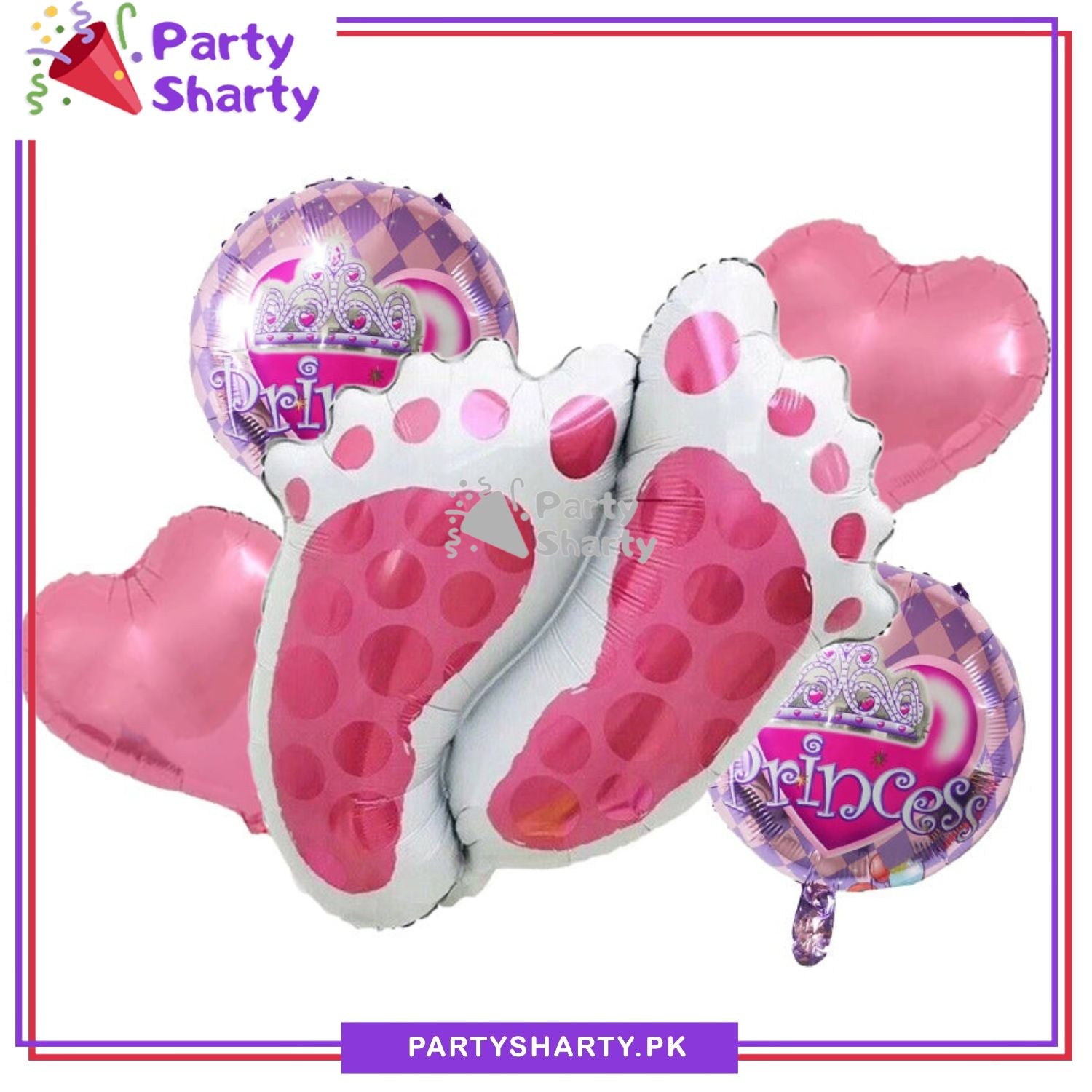 5pcs/Set Baby Boy / Girl Stylish Feet Shaped Foil Balloon Set For Baby Shower, Welcome Baby Decoration and Celebrations