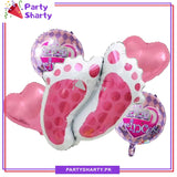 5pcs/Set Baby Boy / Girl Stylish Feet Shaped Foil Balloon Set For Baby Shower, Welcome Baby Decoration and Celebrations