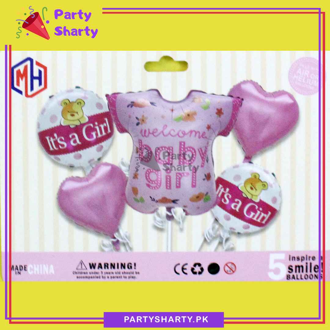 5pcs/Set Baby Boy / Girl Stylish Romper Shaped Foil Balloon Set For Baby Shower, Welcome Baby Decoration and Celebrations