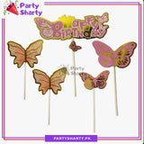 5pcs/Set Butterfly Theme Happy Birthday Cake Toppers For Cake Decoration