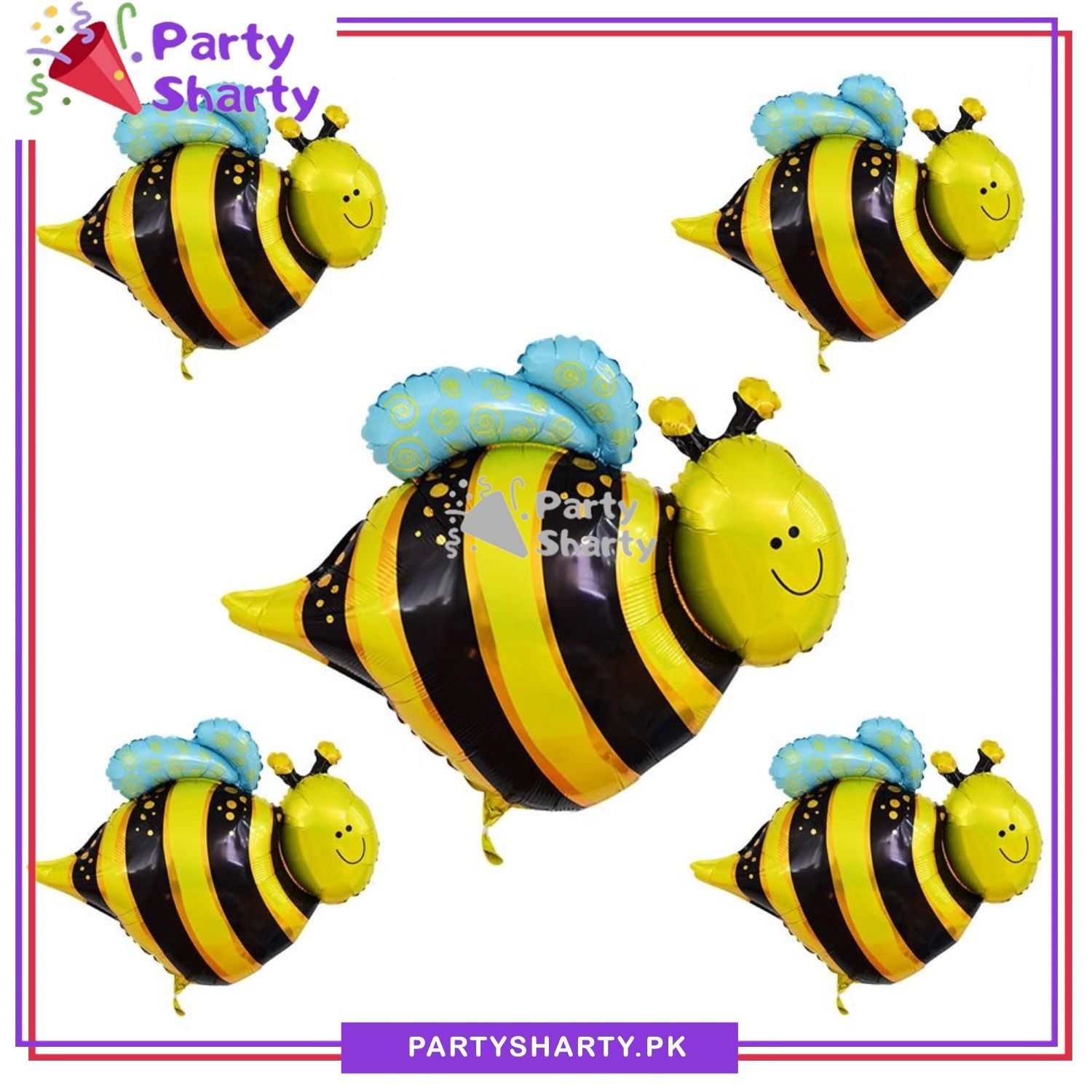 5pcs/Set Cartoon Honey Bee / Bubble Bee Foil Balloons Set For Birthday Celebration