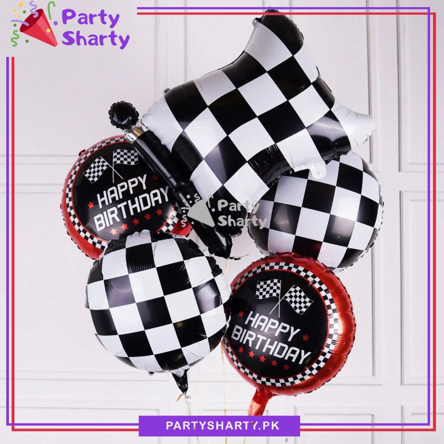5pcs/Set Checker Flag Shaped Black White Checker Foil Balloons For Racing Theme Birthday Party Decoration