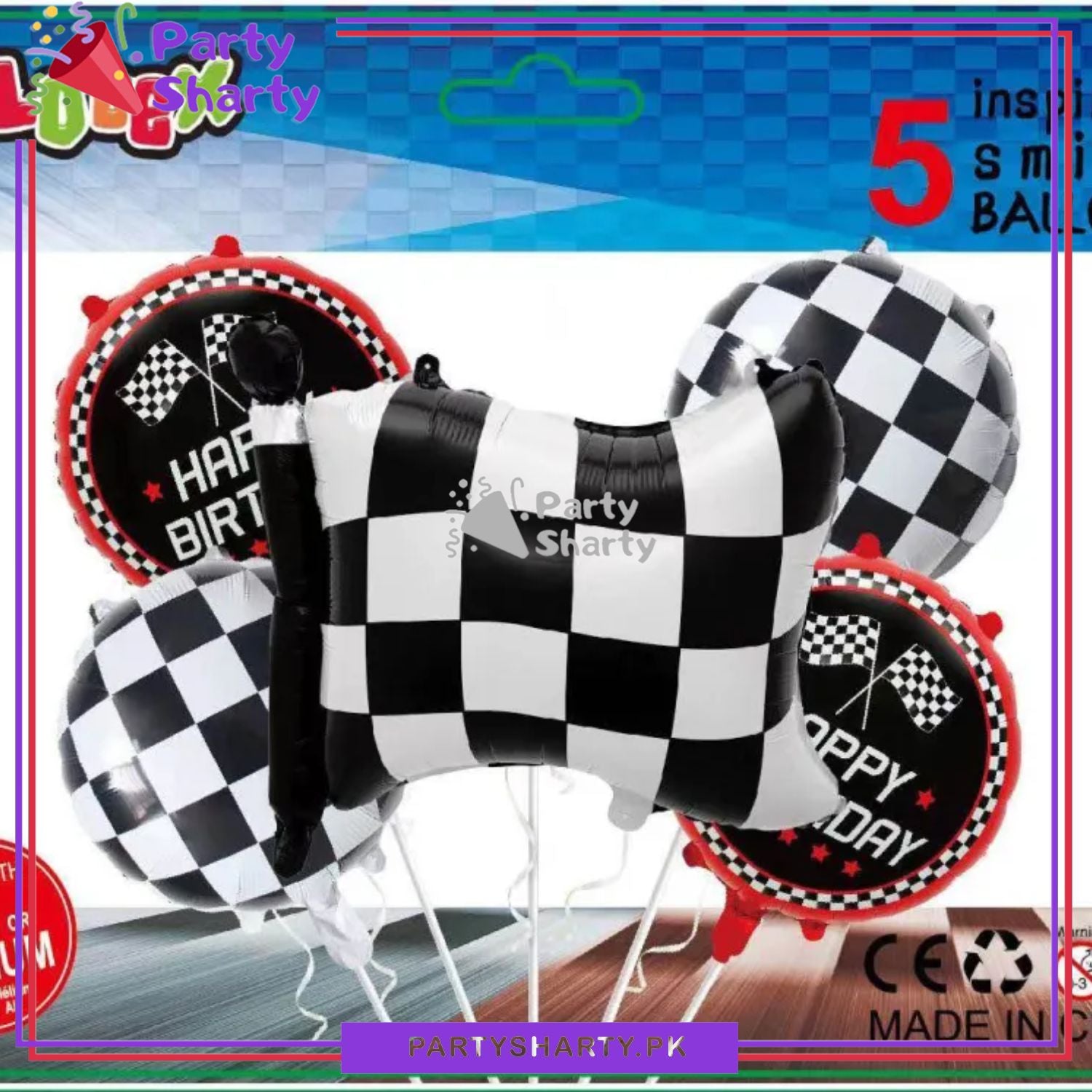 5pcs/Set Checker Flag Shaped Black White Checker Foil Balloons For Racing Theme Birthday Party Decoration