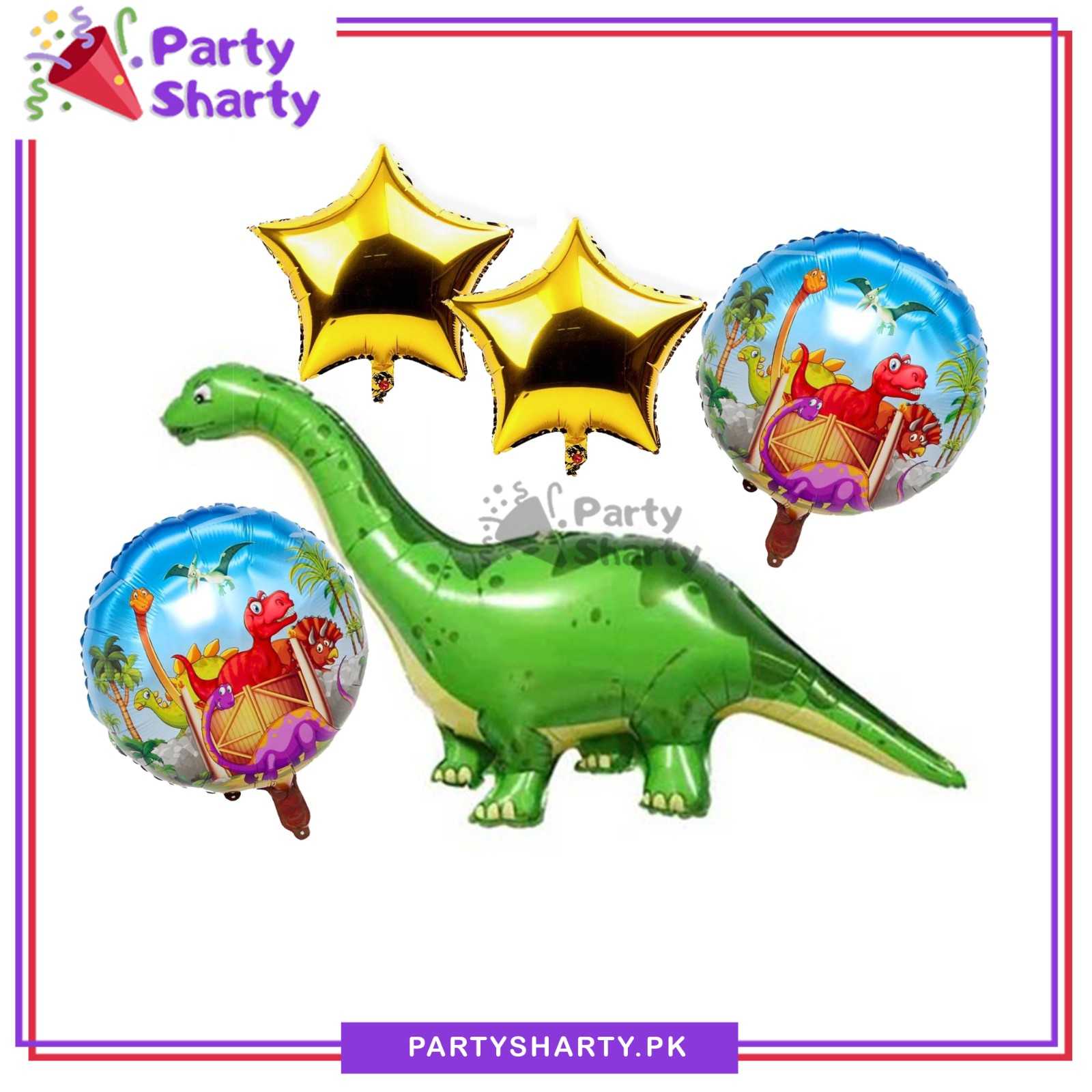 5pcs/Set Long Neck Green Dinosaur Foil Balloons Set For Dinosaur / Dragon Theme Party Decoration