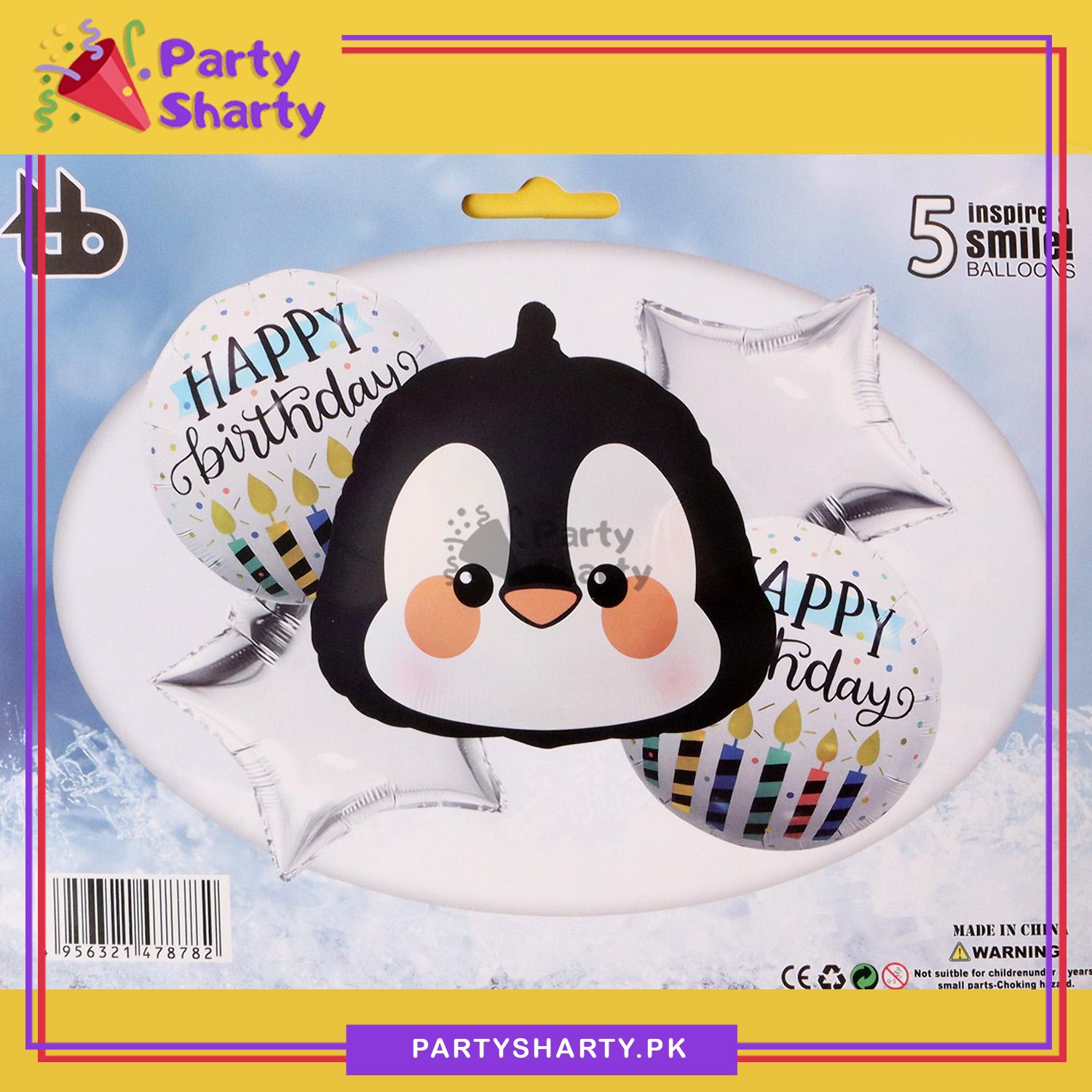 5pcs/Set Penguin Head Foil Balloons Set for Theme Based Birthday Decoration and Celebration