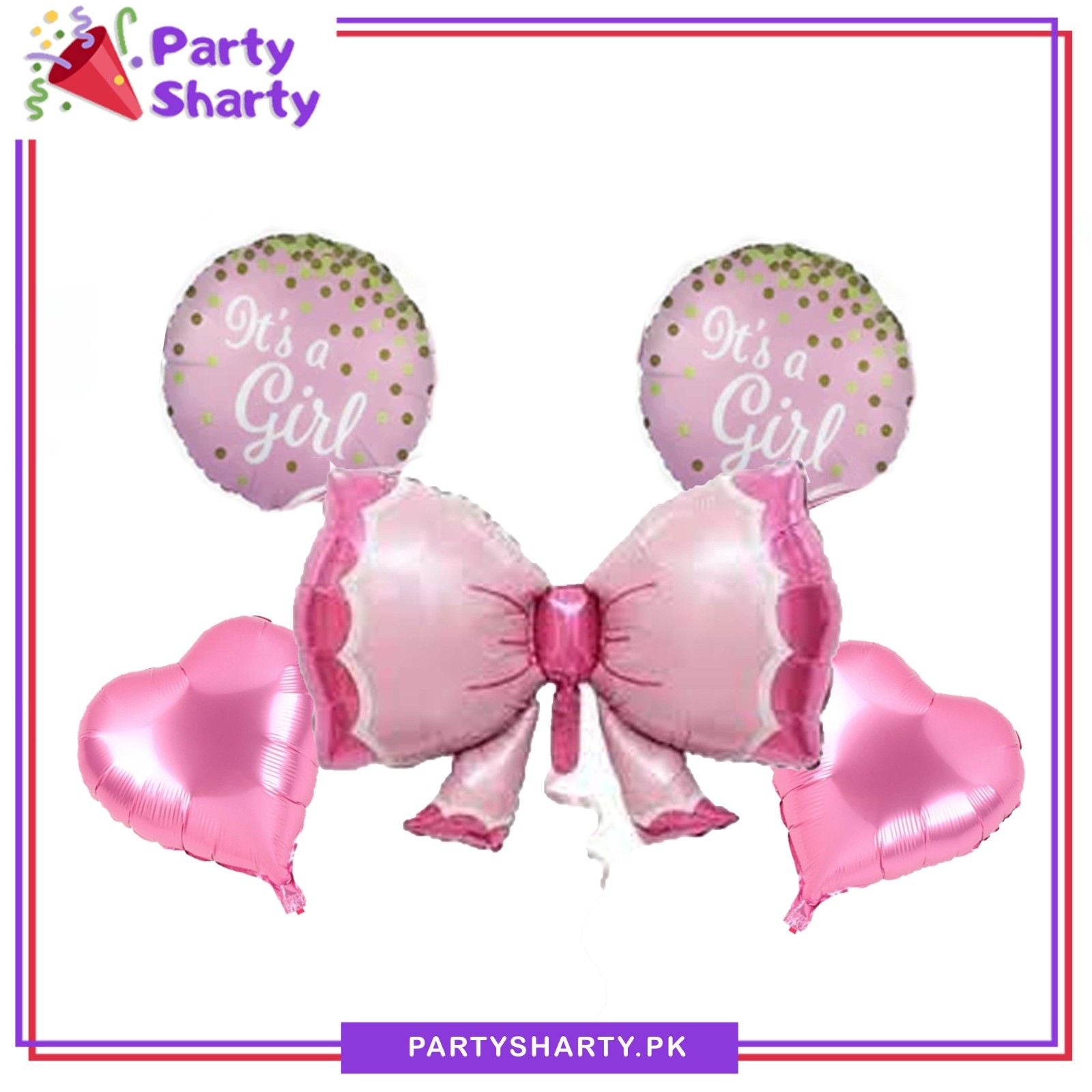 5pcs/Set Pink Bow with Its a Girl Foil Balloons Set For Welcome Baby, Baby Shower & Gender Reveal Party Celebration & Decoration