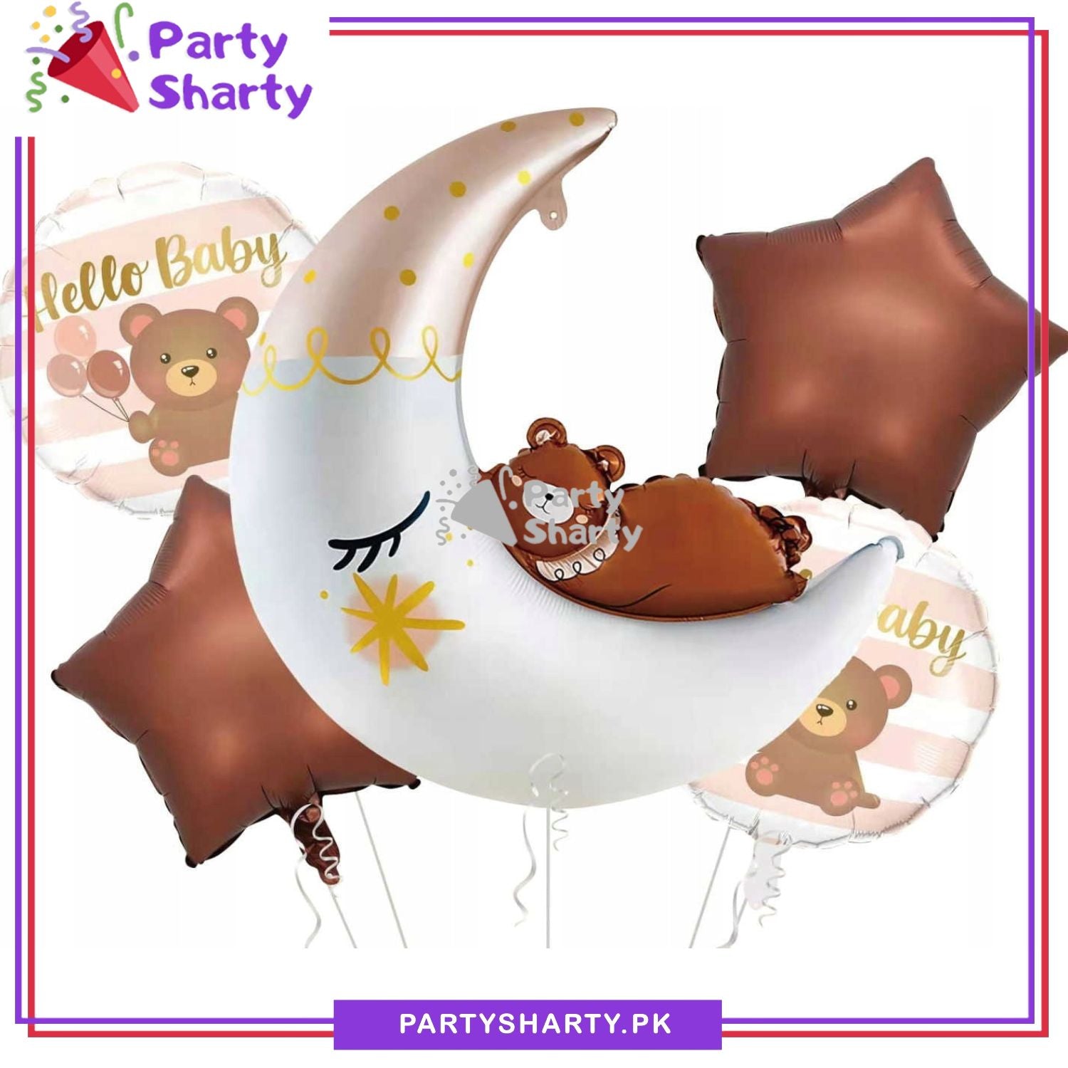 5pcs/Set Teddy Bear on Crescent Foil Balloon For Teddy Bear Theme Party Decoration And Celebration