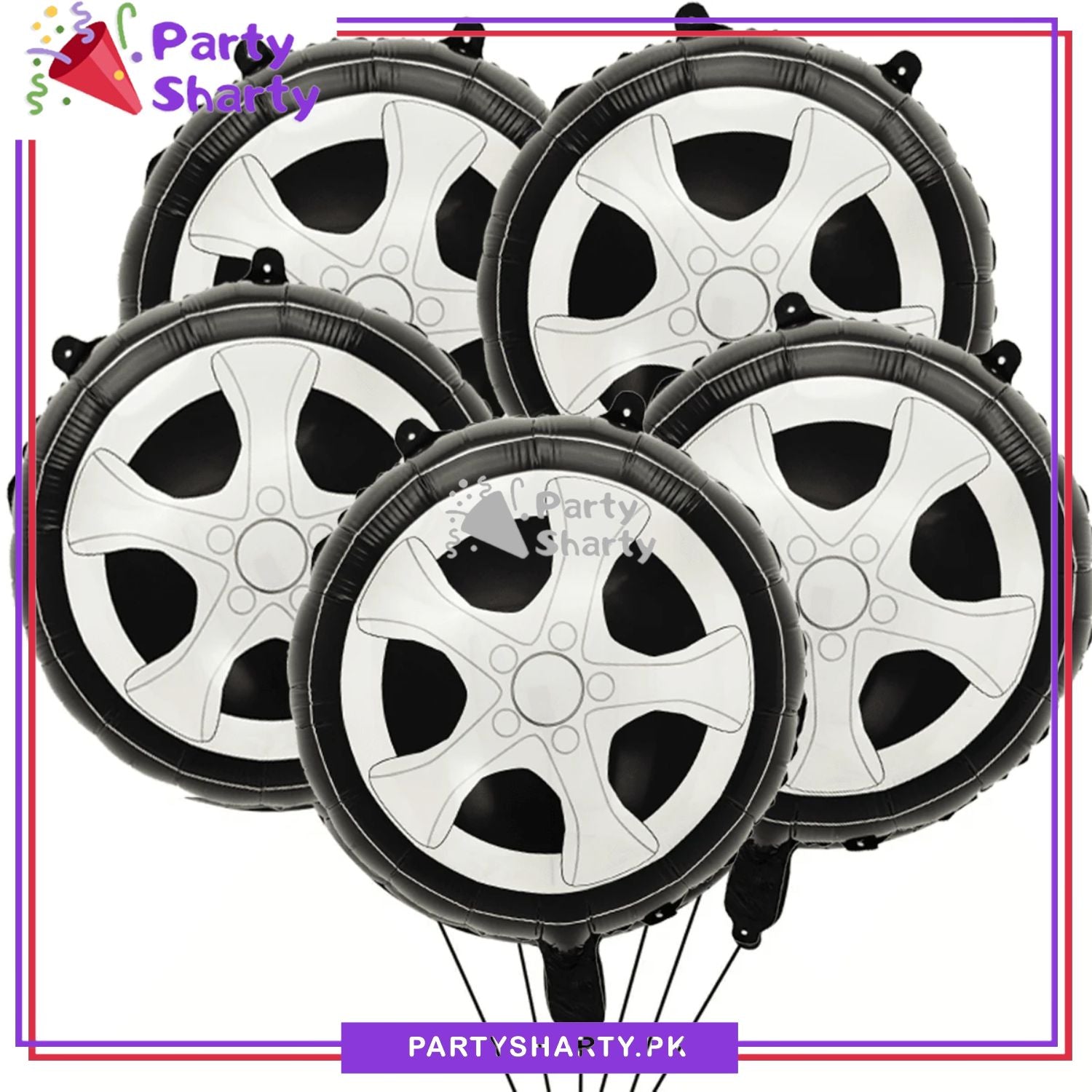 5pcs/Set Tyre Wheel Round Shaped Foil Balloons For Racing Theme Birthday Party Decoration