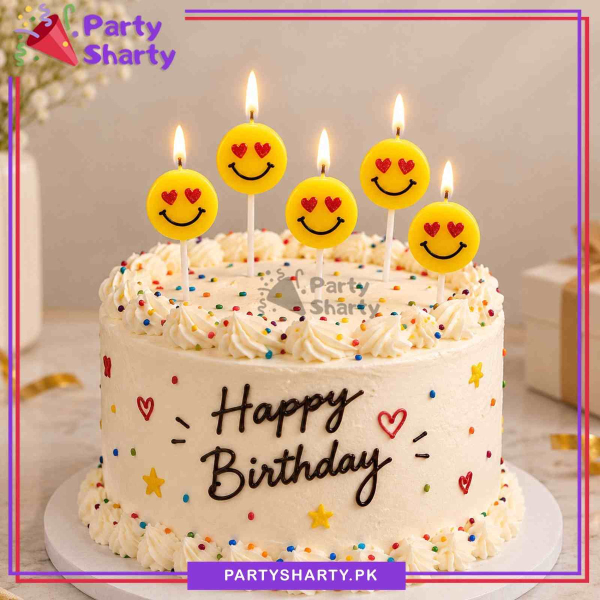 5pcs Smile Emojis Shaped Candles For Emojis Theme Cake Decorations