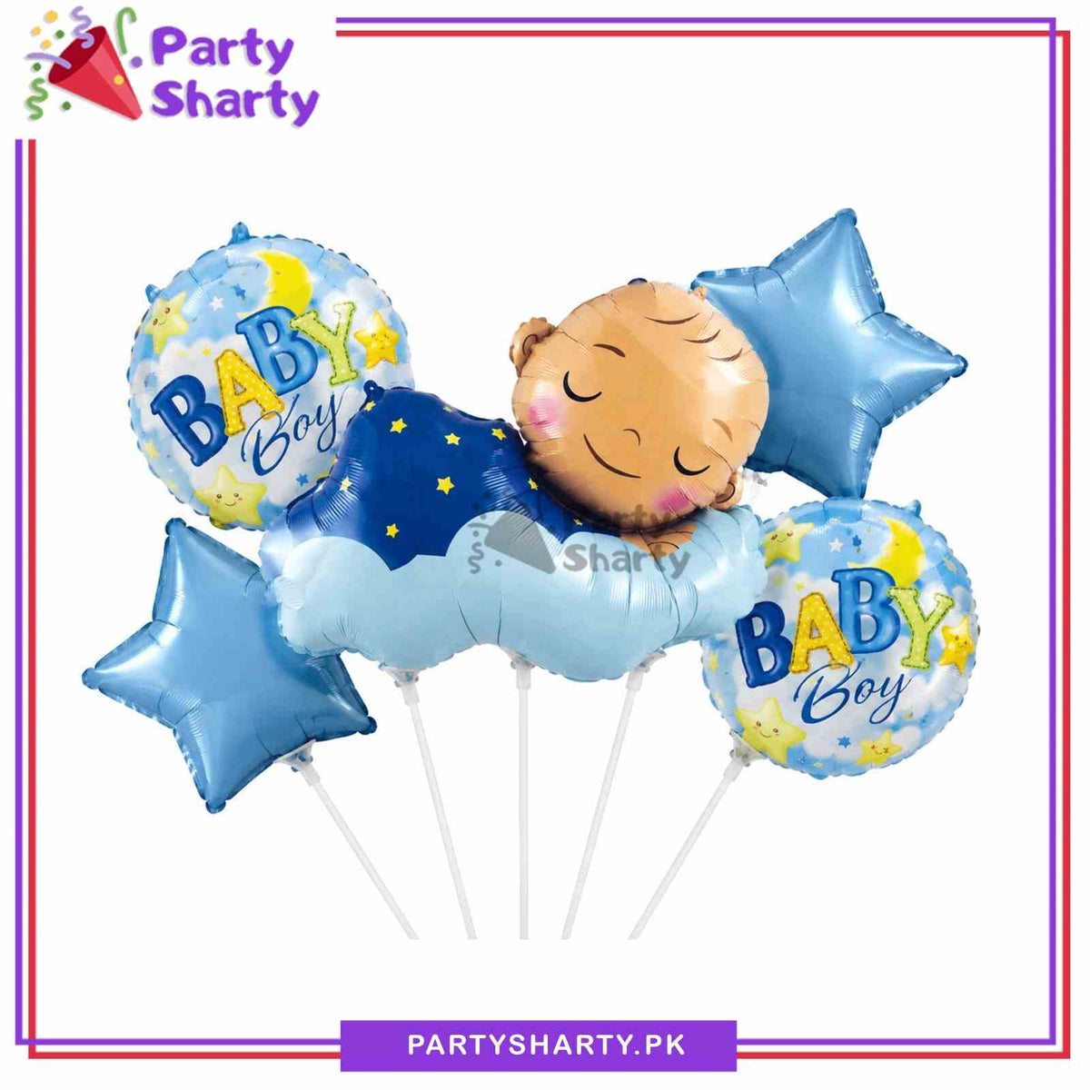 5pcs Stylish Sleeping Baby Boy or Girl Foil Balloons Set For Welcome Baby Celebration