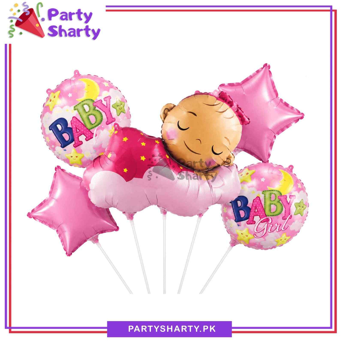 5pcs Stylish Sleeping Baby Boy or Girl Foil Balloons Set For Welcome Baby Celebration