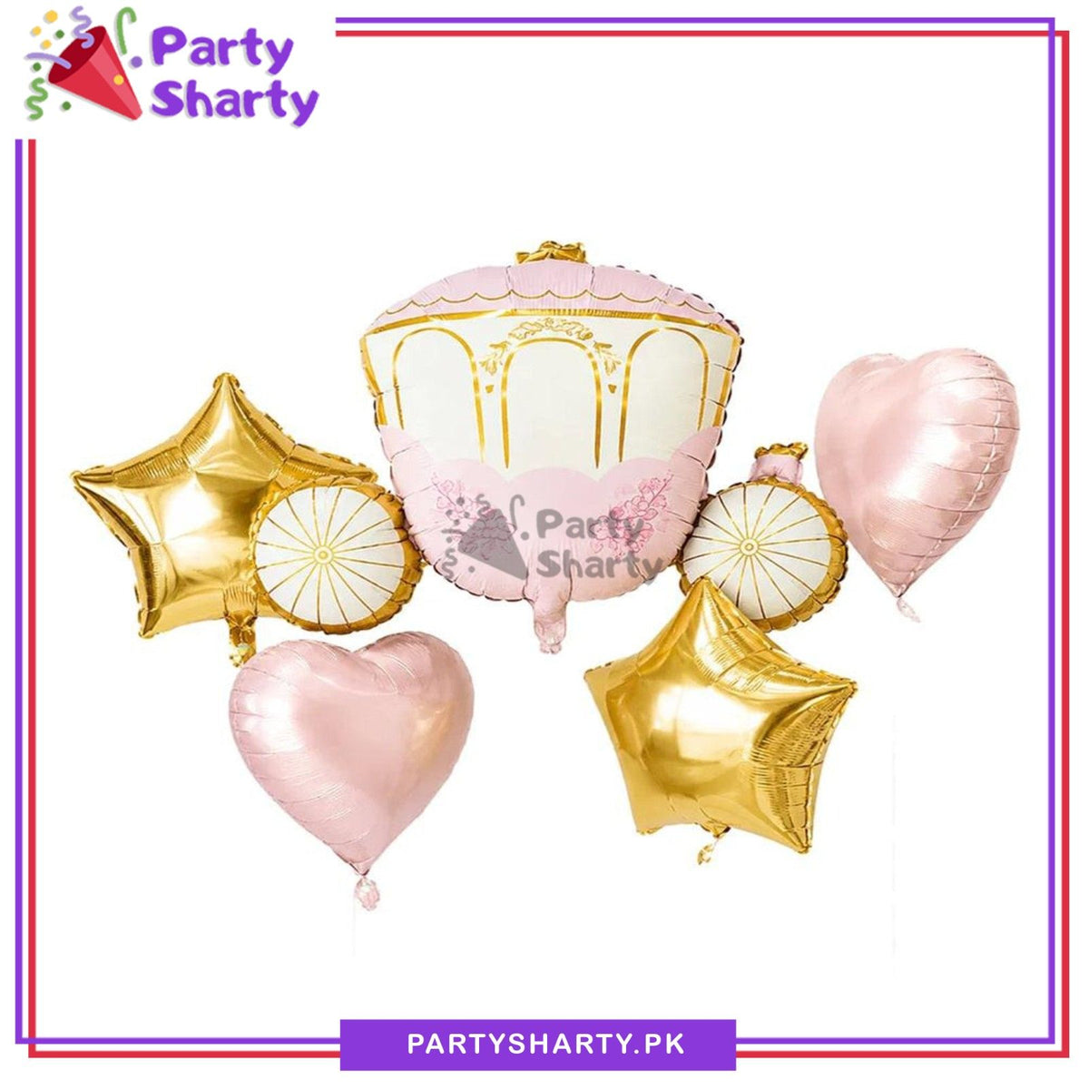 5pcs Royal Princess Cart Foil Balloon Set For Princess Theme Party Decoration & Celebration