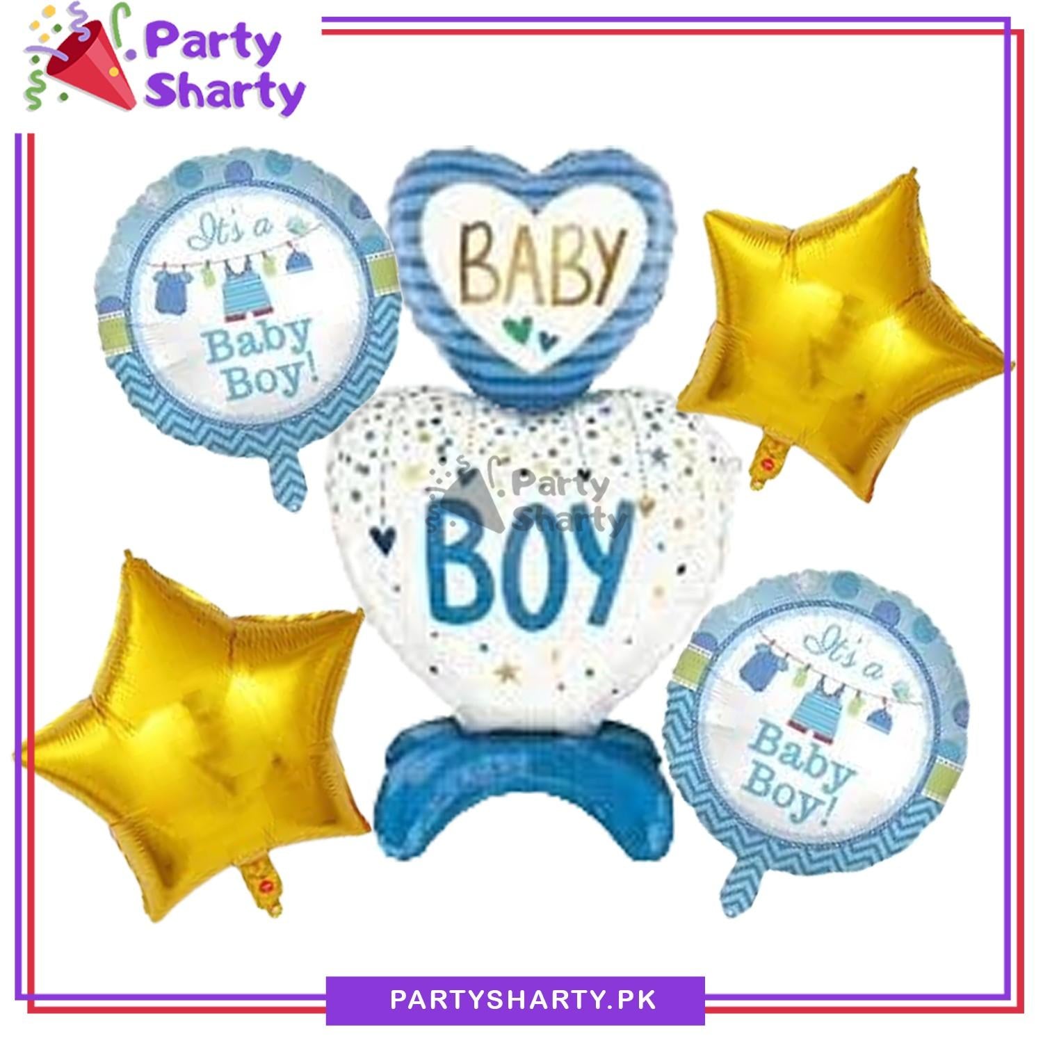 5pcs/Set Baby Boy Airloonz Foil Balloons Set For Welcome Baby Party Celebration & Decoration