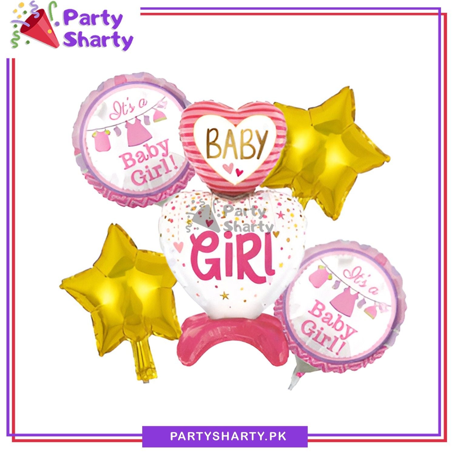 5pcs/Set Baby Girl Airloonz Foil Balloons Set For Welcome Baby Party Celebration & Decoration