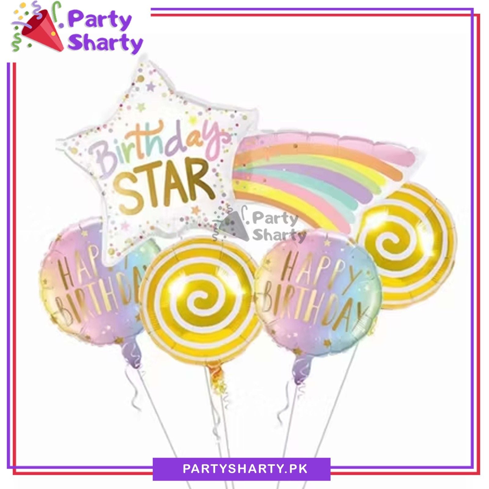 5pcs/ Set Birthday Star Rainbow Foil Balloons Set For Birthday Party Decoration and Celebration