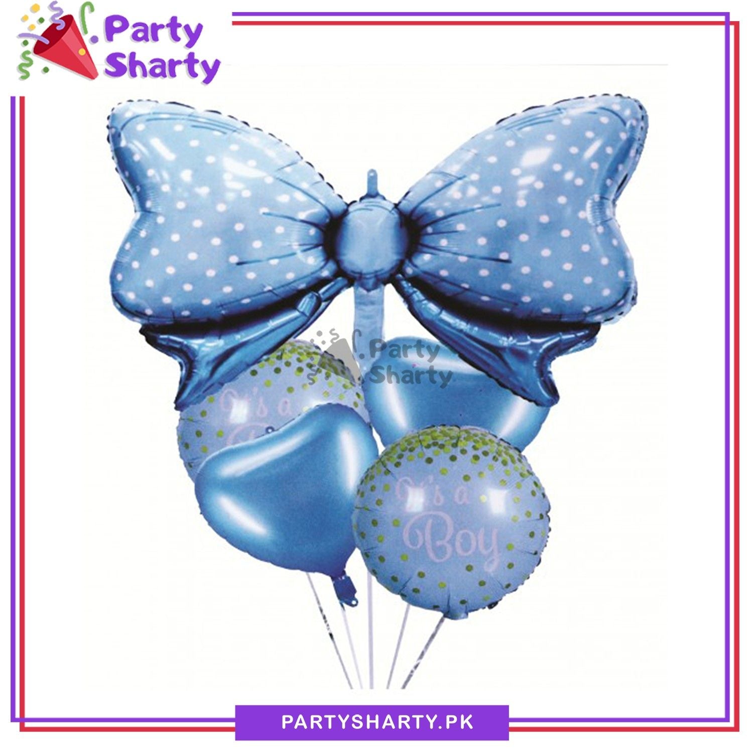5pcs/Set Blue Bow with Its a Boy Foil Balloons Set For Welcome Baby, Baby Shower & Gender Reveal Party Celebration & Decoration