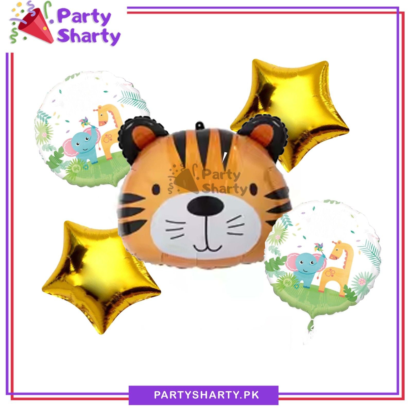 5pcs/Set Cute Tiger Head Foil Balloons For Jungle Safari Theme Based Birthday Decoration & Celebration