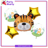 5pcs/Set Cute Tiger Head Foil Balloons For Jungle Safari Theme Based Birthday Decoration & Celebration