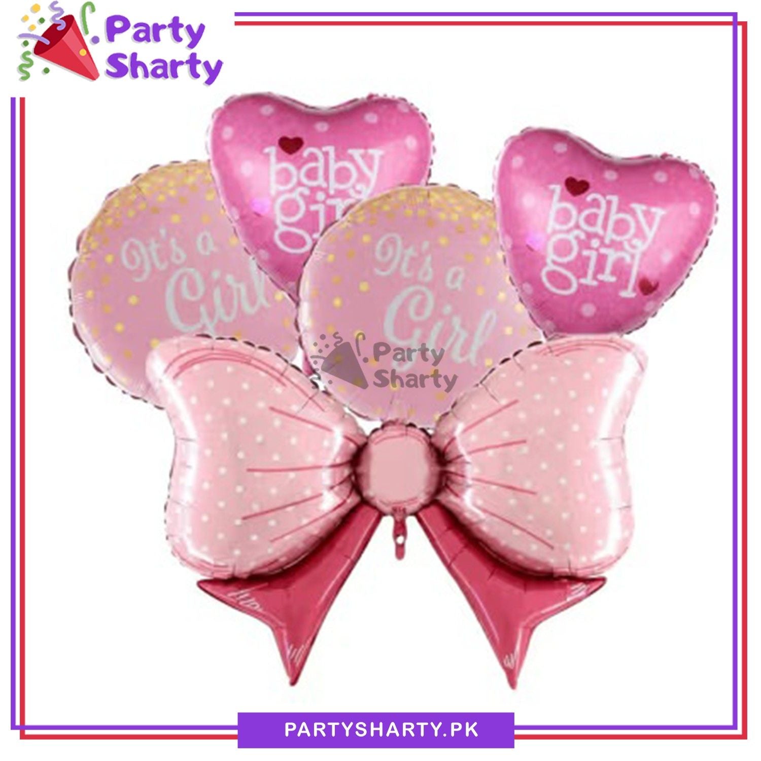 5pcs/Set Pink Bow with Its a Girl Foil Balloons Set For Welcome Baby, Baby Shower & Gender Reveal Party Celebration & Decoration
