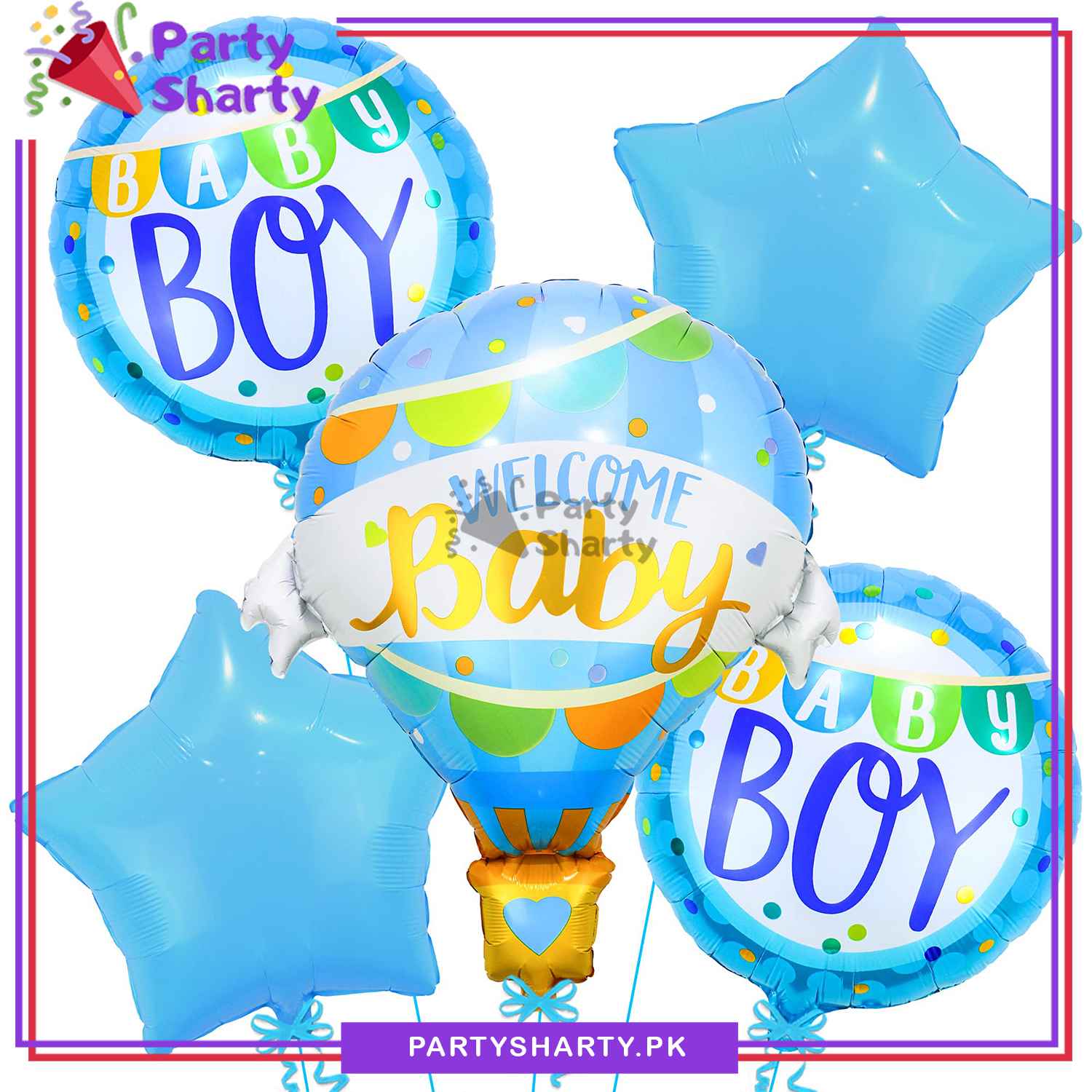 5pcs/Set Welcome Baby Hot Air Foil Balloon for Baby Shower, Gender Reveal Event and Decoration