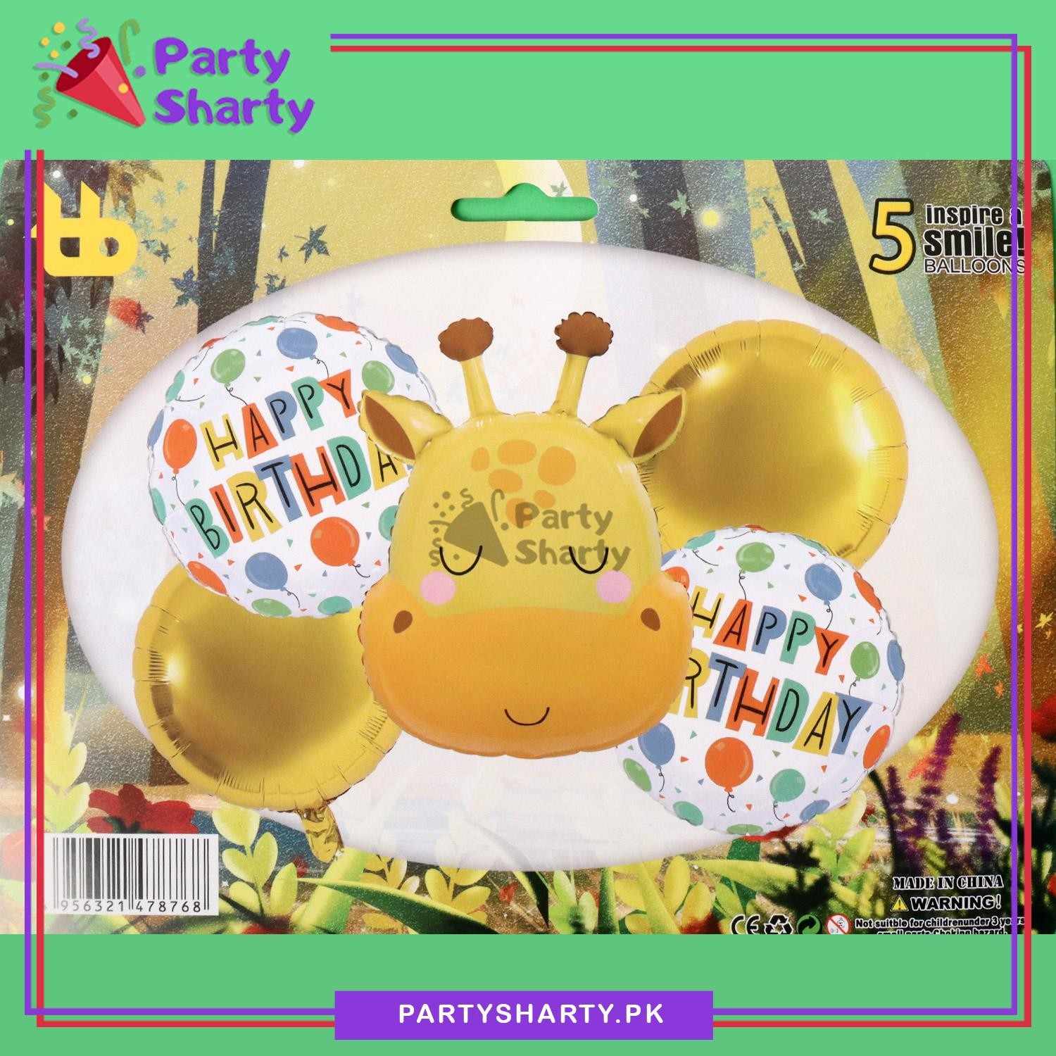 5pcs/set Cute Giraffe Head Shaped Foil Balloons set For Jungle / Safari / Wild One Theme Birthday Party Decoration and Celebration