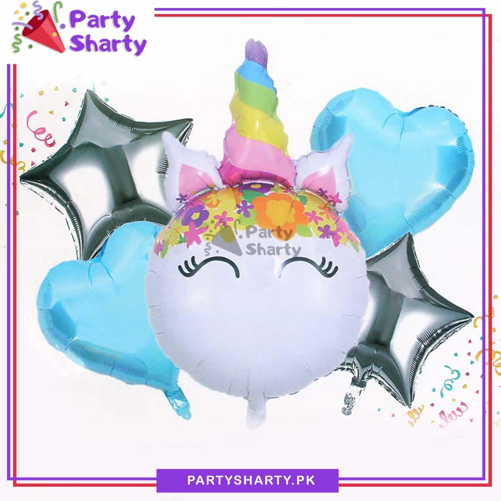 5pcs/set Cute Unicorn Face Foil Balloon Set For Unicorn Theme Party Celebration