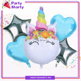 5pcs/set Cute Unicorn Face Foil Balloon Set For Unicorn Theme Party Celebration