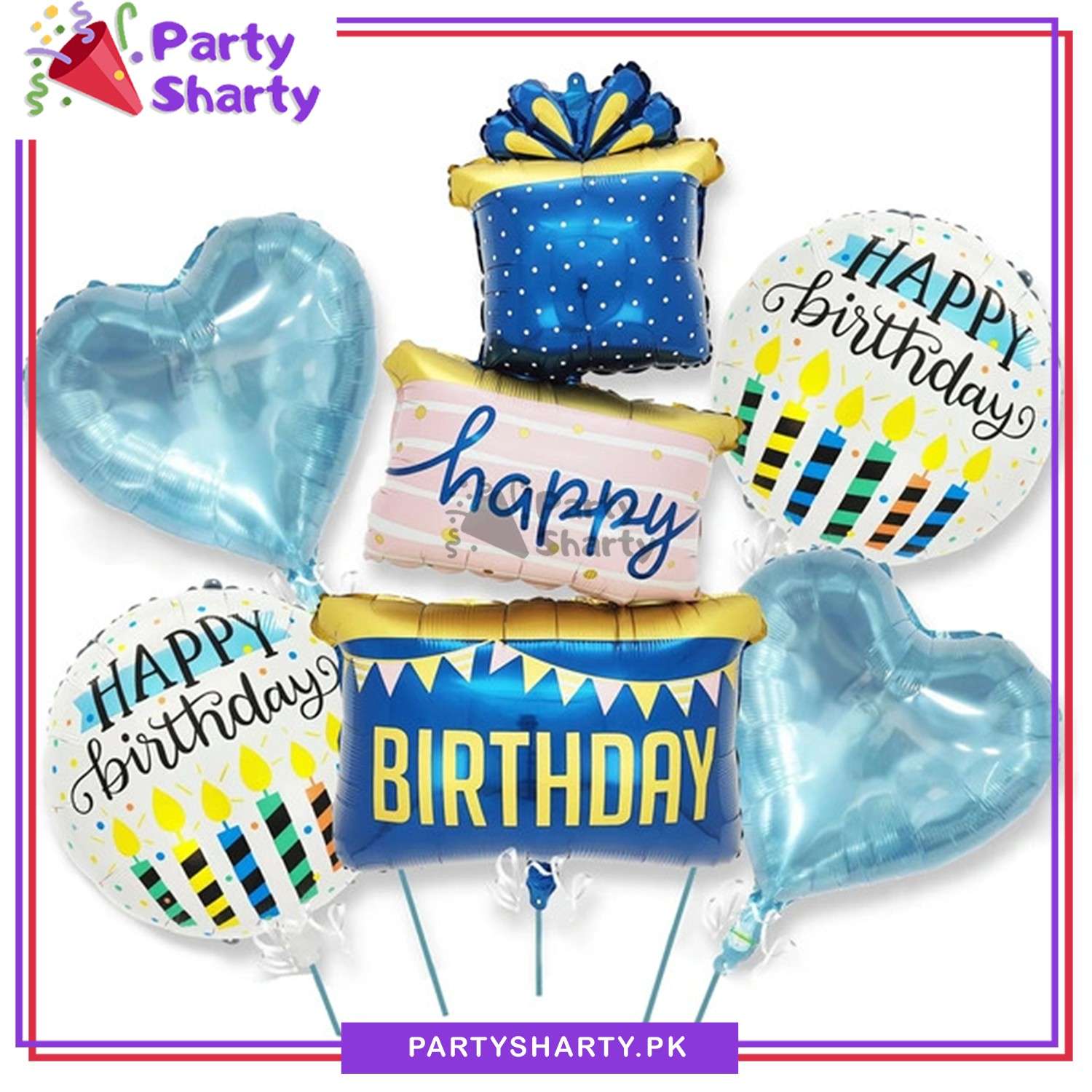 5pcs/set Happy Birthday Blue 3 Tier Gift Box Shaped Foil Balloons For Birthday Party Decoration and Celebration