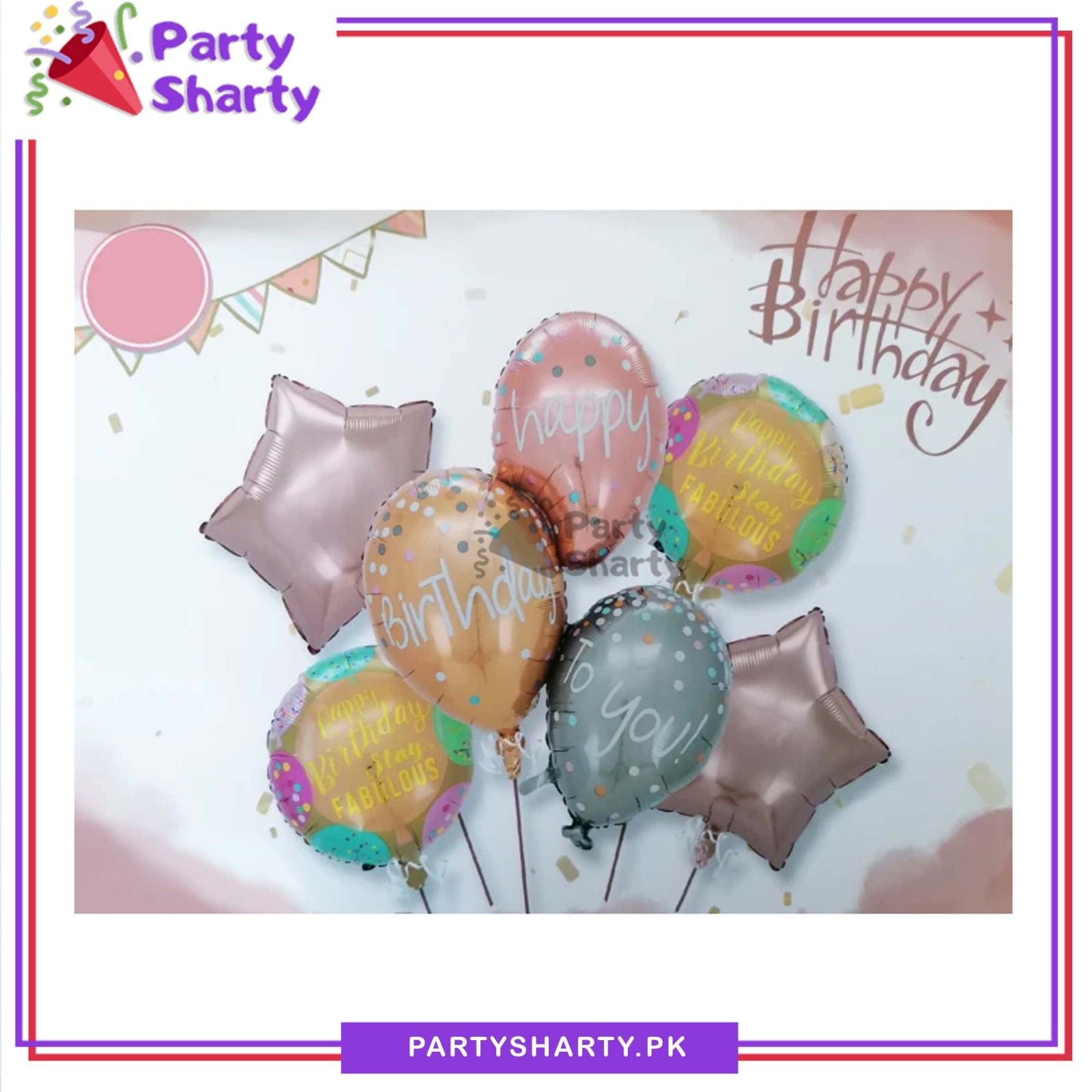 5pcs/set Happy Birthday To You Printed on 3 Balloon Shaped Foil Balloons Set For Birthday Party Decoration and Celebrations