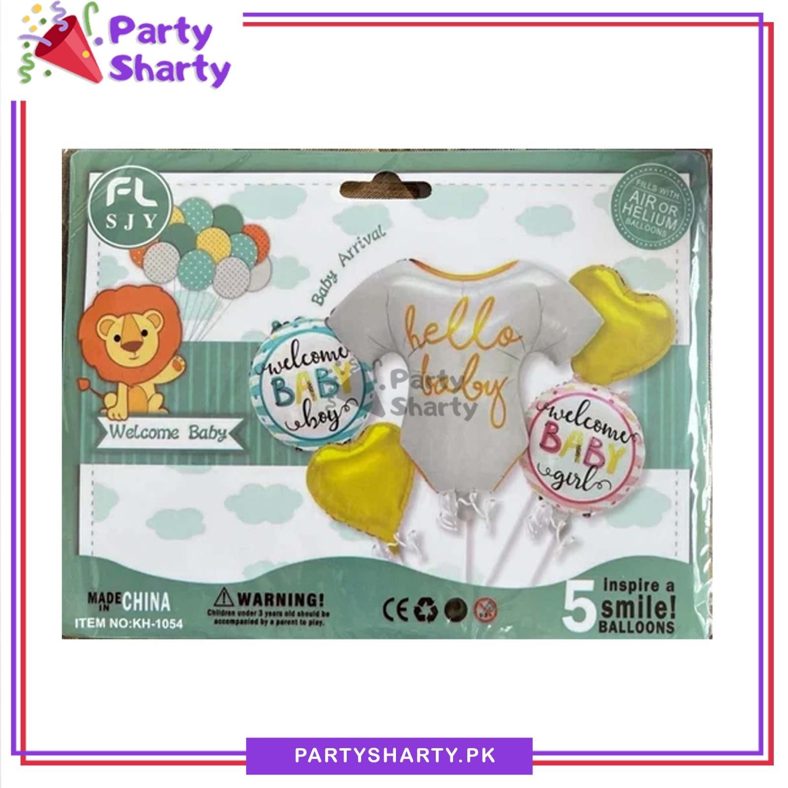 5pcs/set Hello Baby White Stylish Romper Shaped Foil Balloon For Baby Shower Decoration & Celebrations