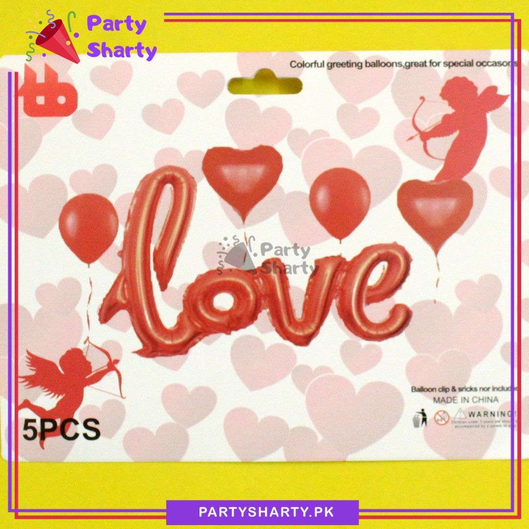 5pcs/set Love Theme Foil Balloons Set For Birthday, Wedding, Anniversary & Valentine Party Decoration