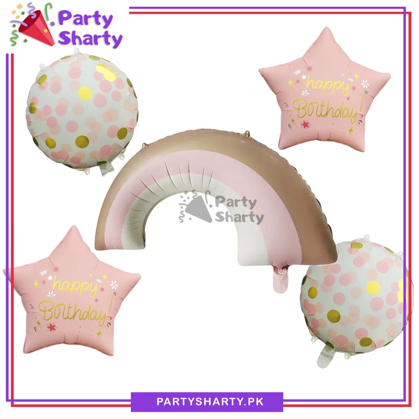 5pcs Matte Rainbow Shaped Foil Balloons Set For Birthday Decoration & Celebrations