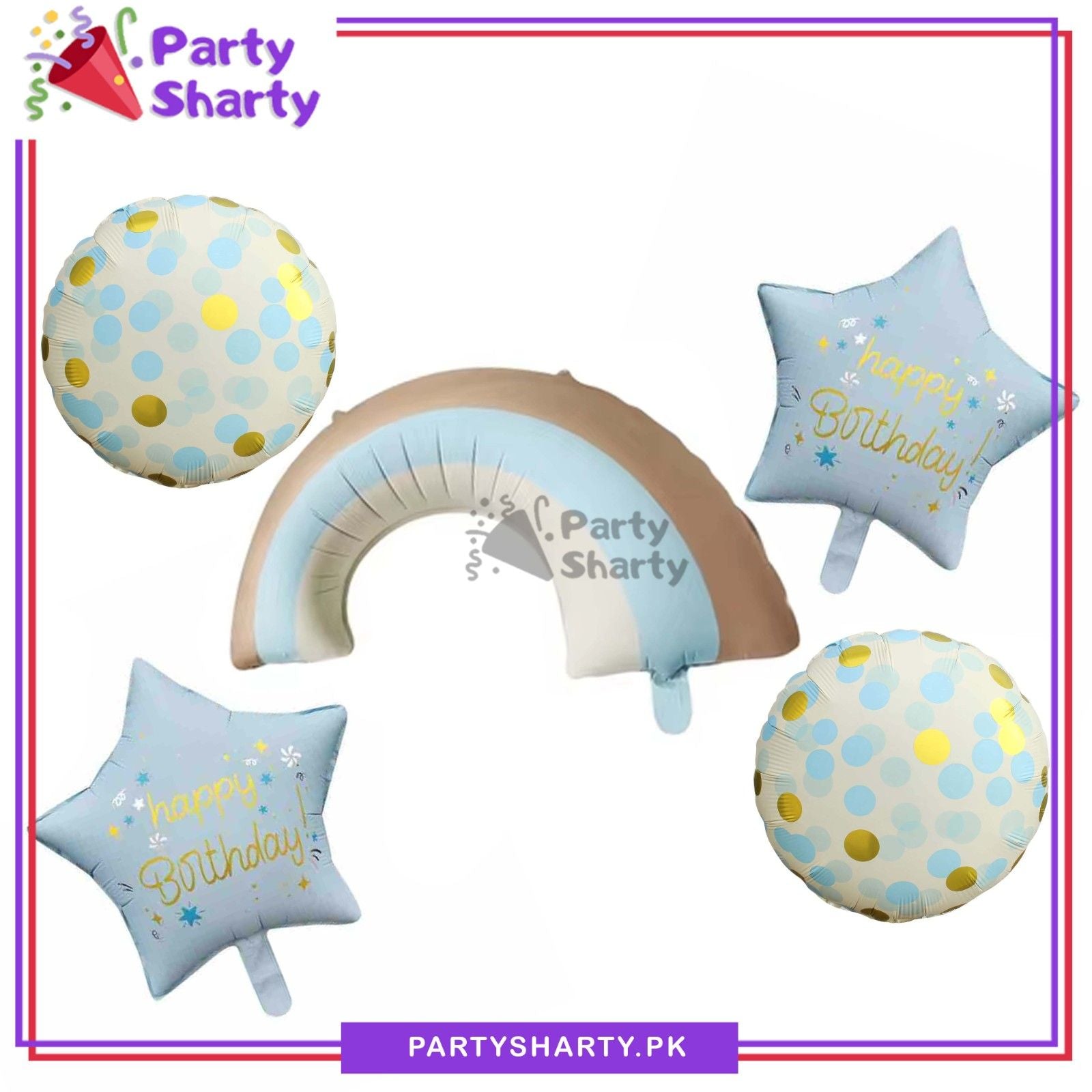 5pcs Matte Rainbow Shaped Foil Balloons Set For Birthday Decoration & Celebrations